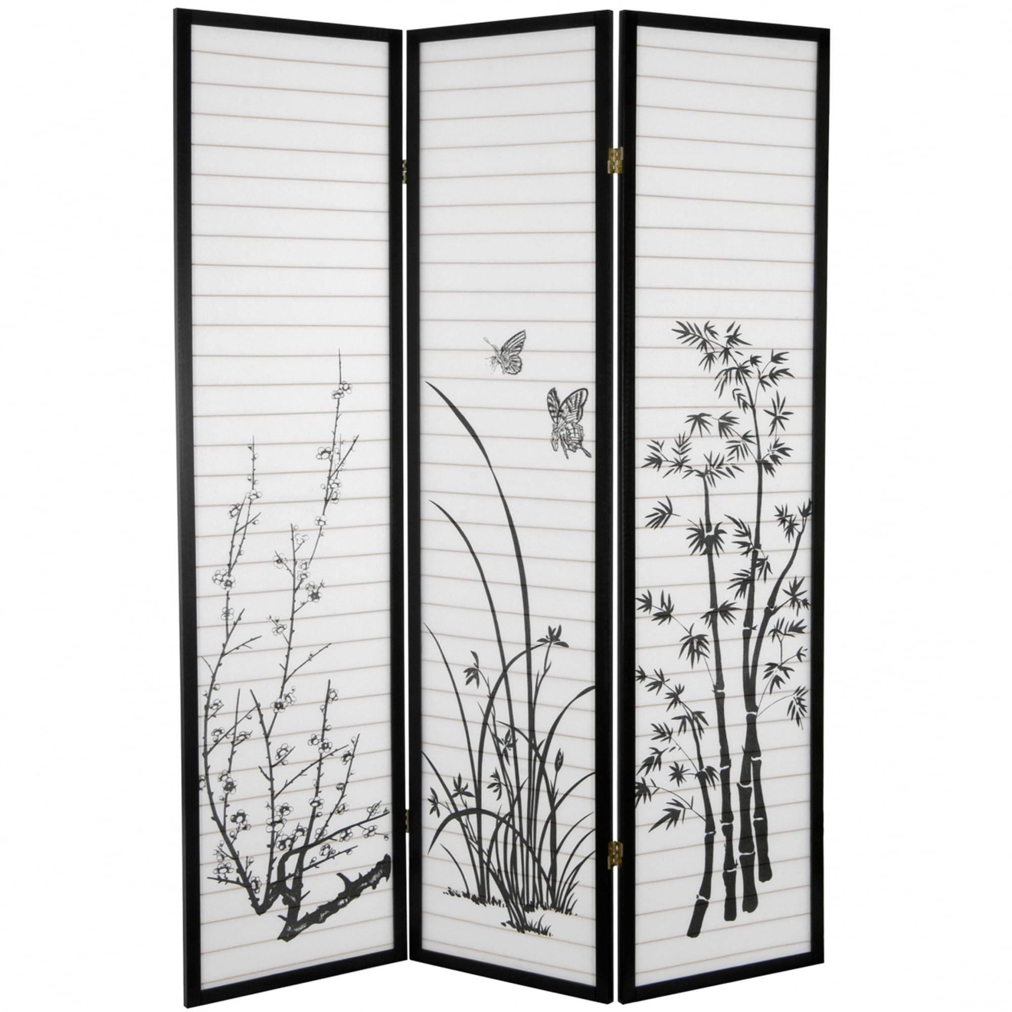 Legacy Decor 3 Panel Black Bamboo Print Oriental Privacy Shoji Screen Room Divider