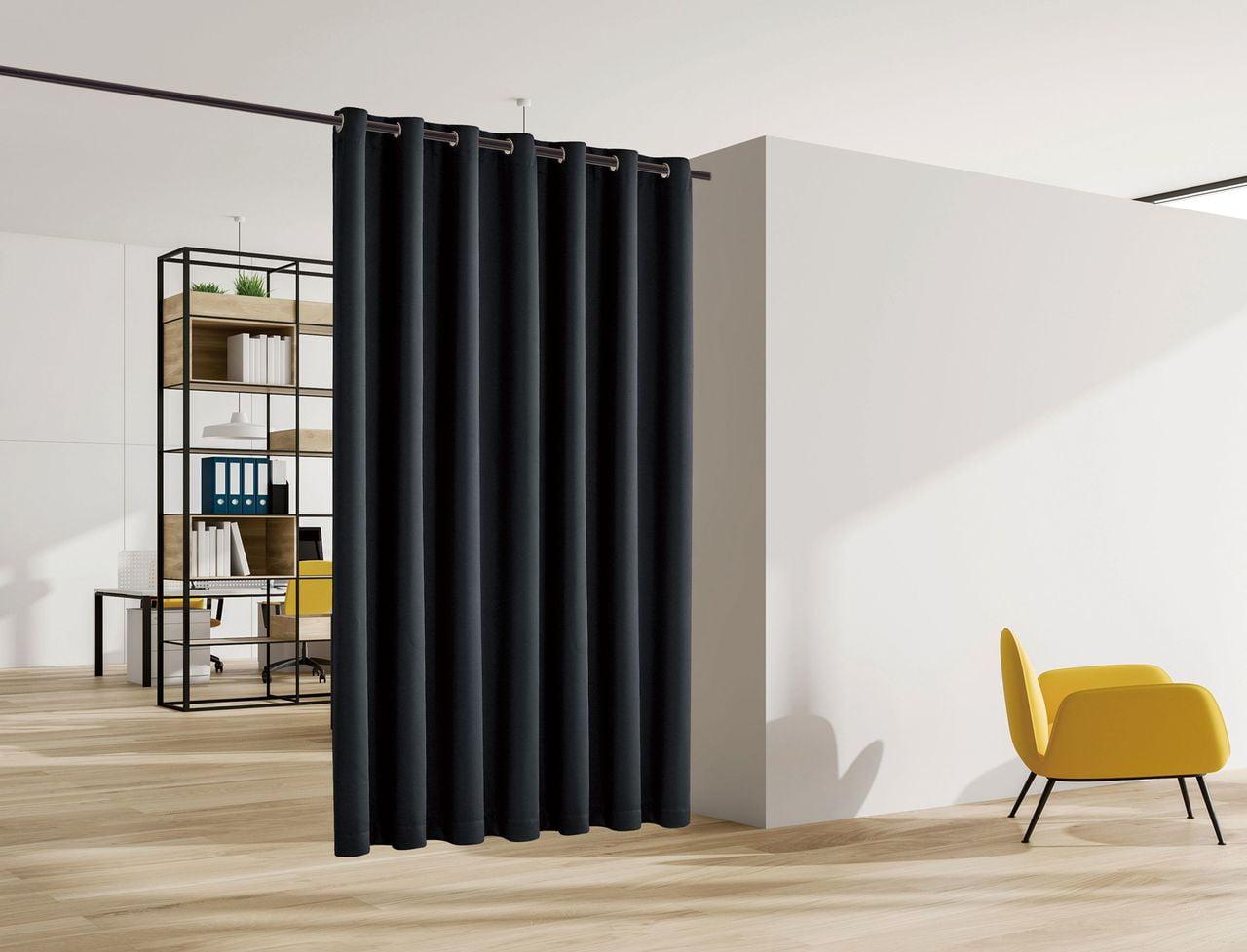 Blackout Room Divider Panel Privacy Partition Heavyweight Premium Fabric Thermal Insulated Grommet Top Black Color 48 W X 84 L Inches