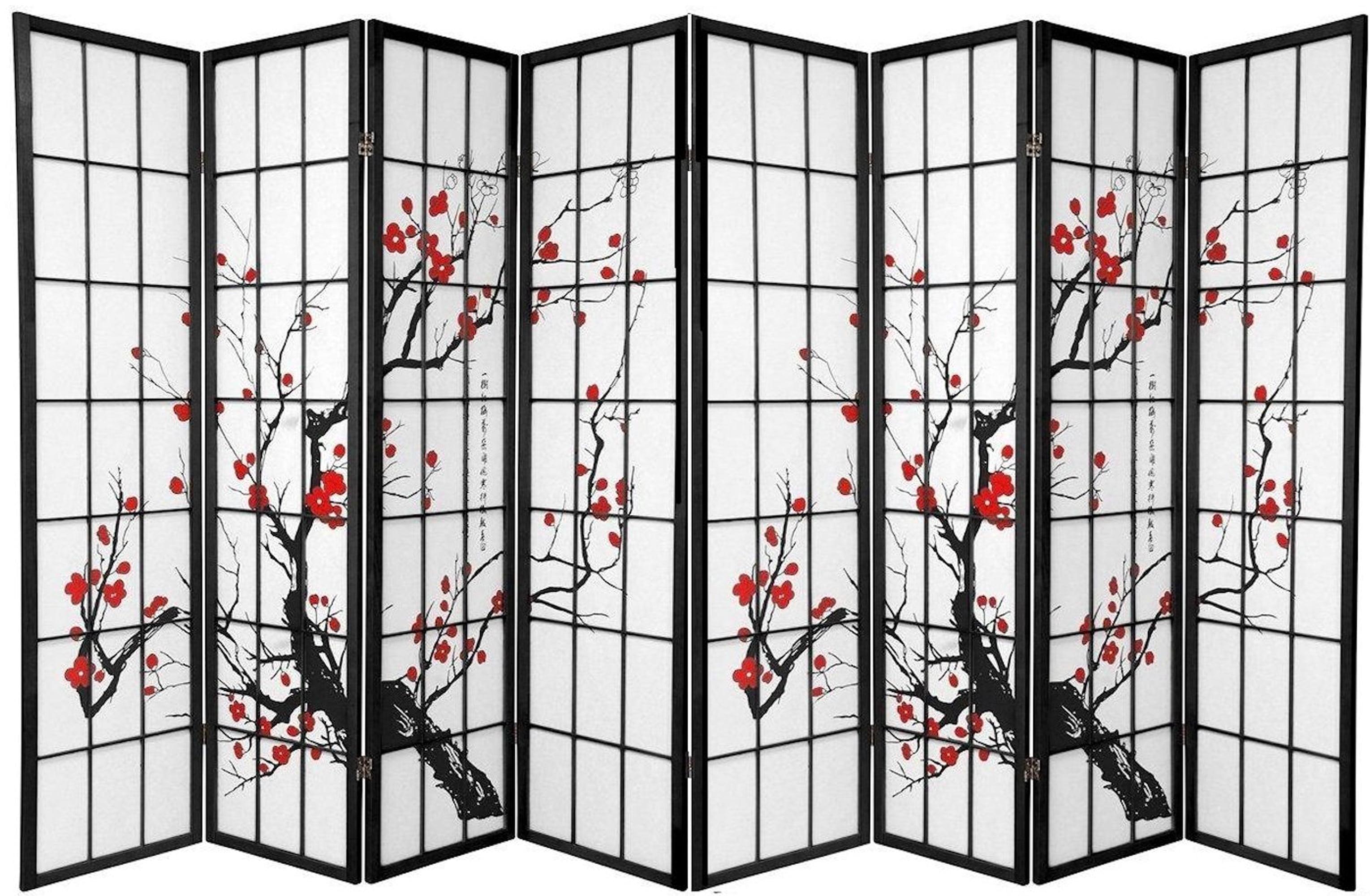 Black 8-Panel Plum Blossom Shoji Room Divider