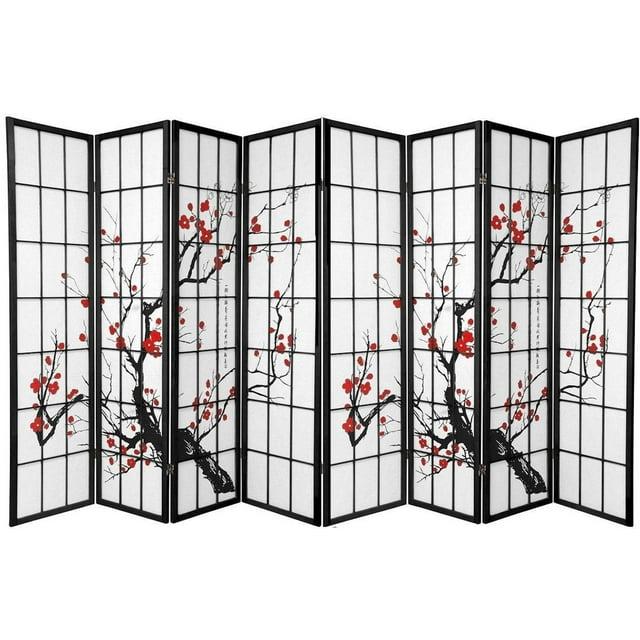 Legacy Decor Plum Blossom 8 Panel Room Divider Black 71"H x 140"Wide