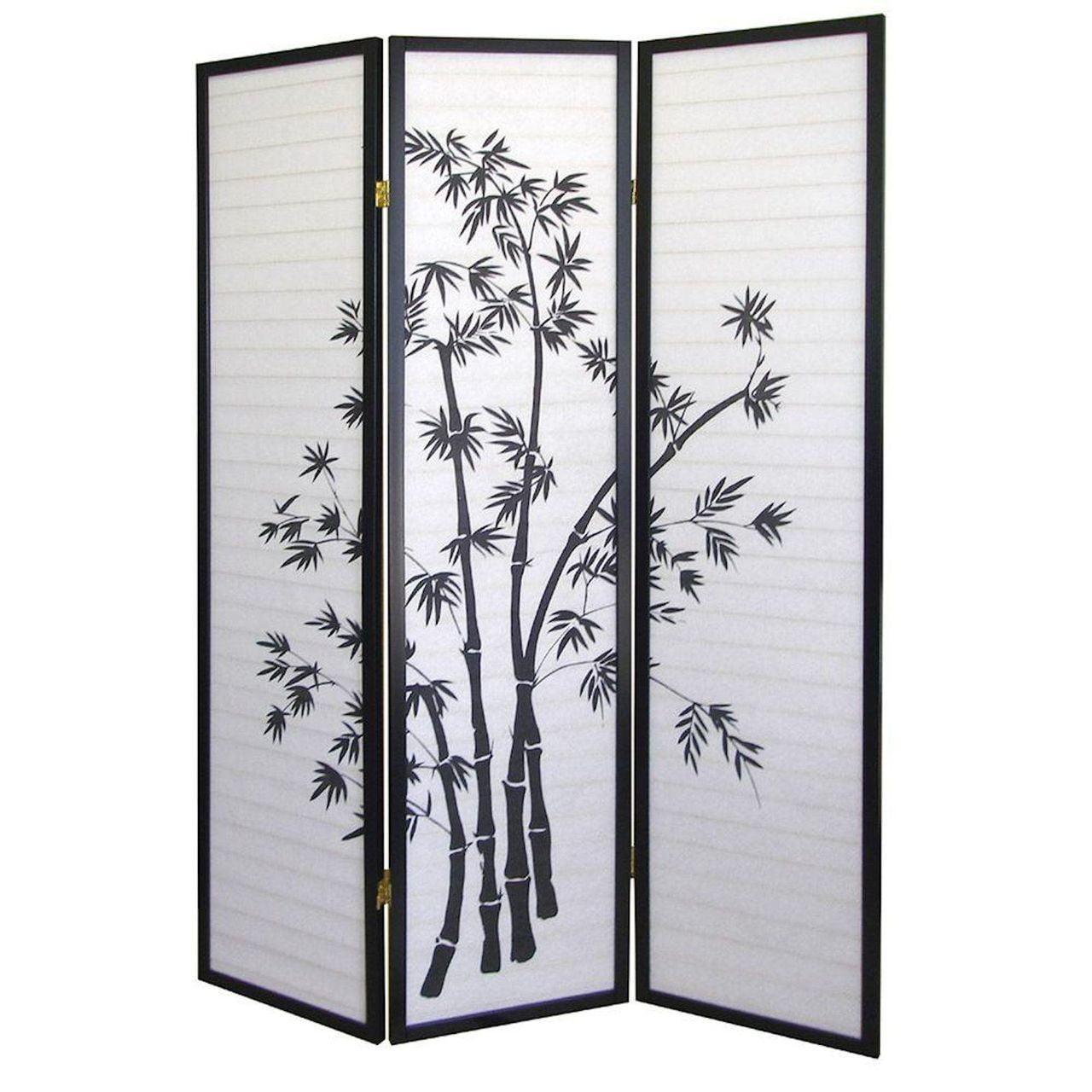 Legacy Decor 3 Panel Black Bamboo Print Oriental Privacy Shoji Screen Room Divider