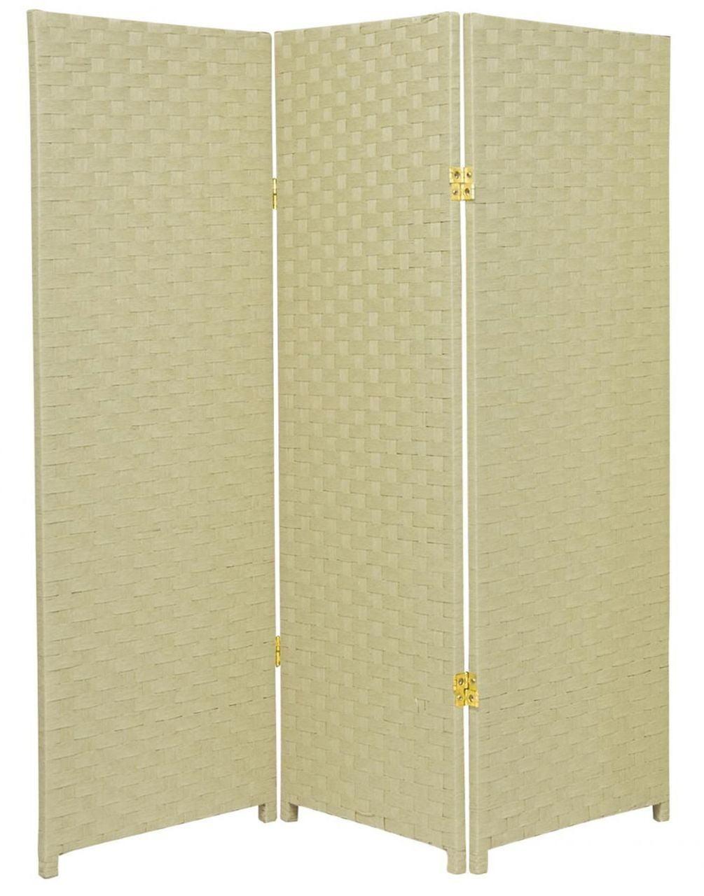 Legacy Decor 3 Panel Bamboo Woven Panel Room Divider Privacy Partition Screen Off-White Color