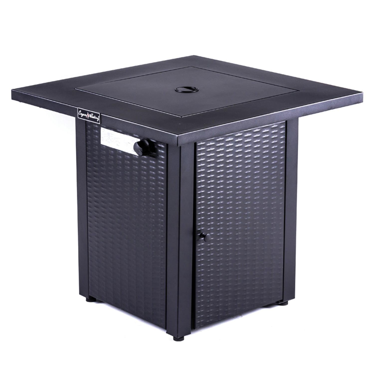 Black Square Gas Fire Pit Table with Wicker Base