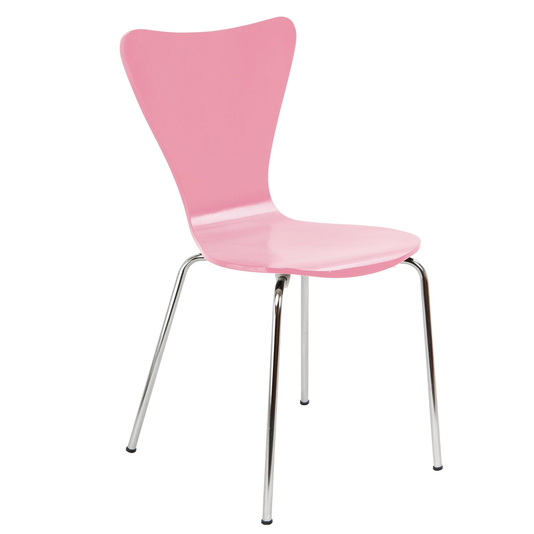 Pink Ergonomic Bent Plywood Office Chair with Metal Legs