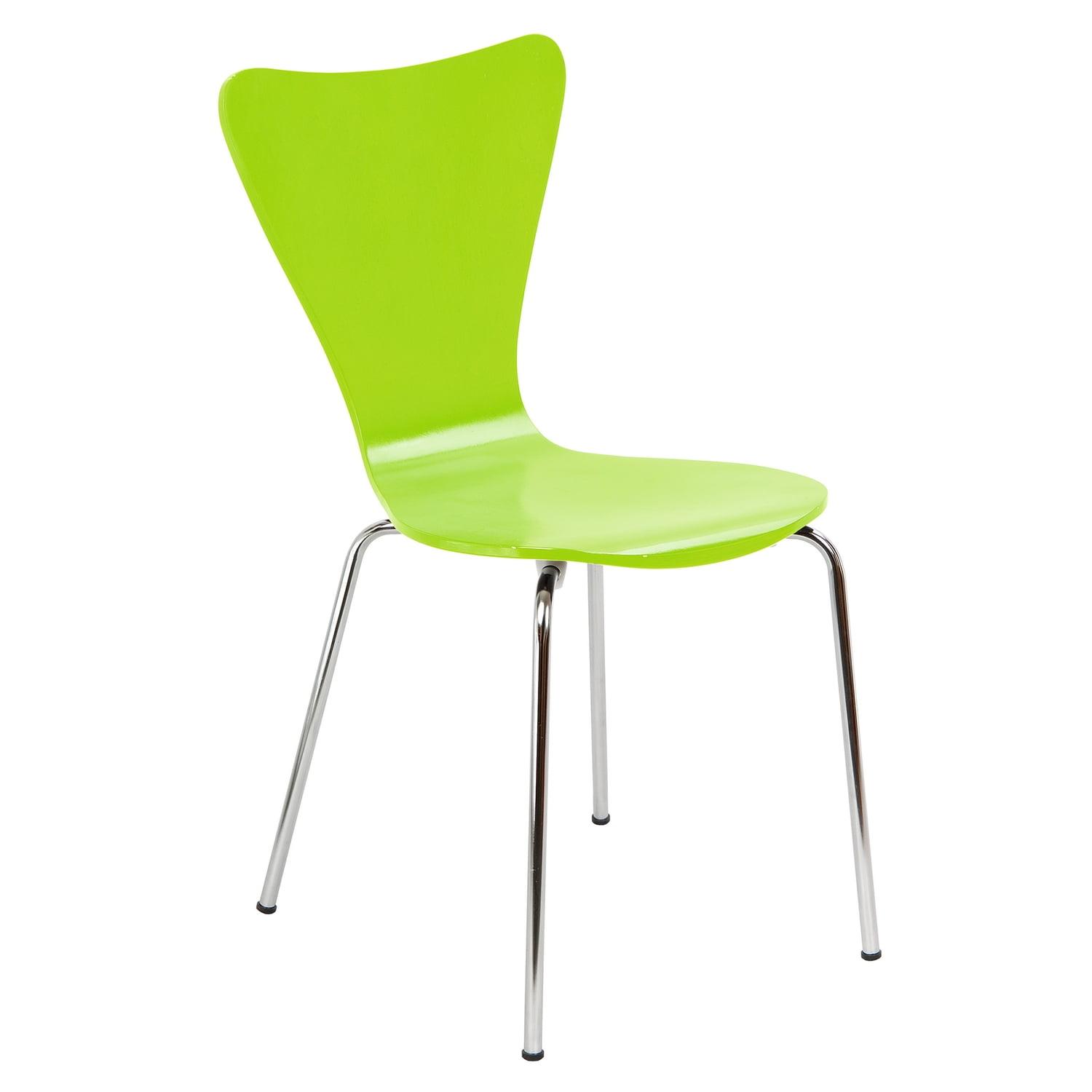 Lime Green Metal and Wood Composite Armless Dining Side Chair