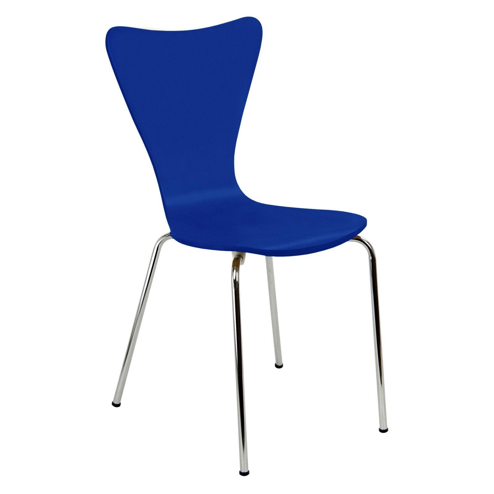 Contemporary Blue Bent Plywood Chair with Chrome Legs