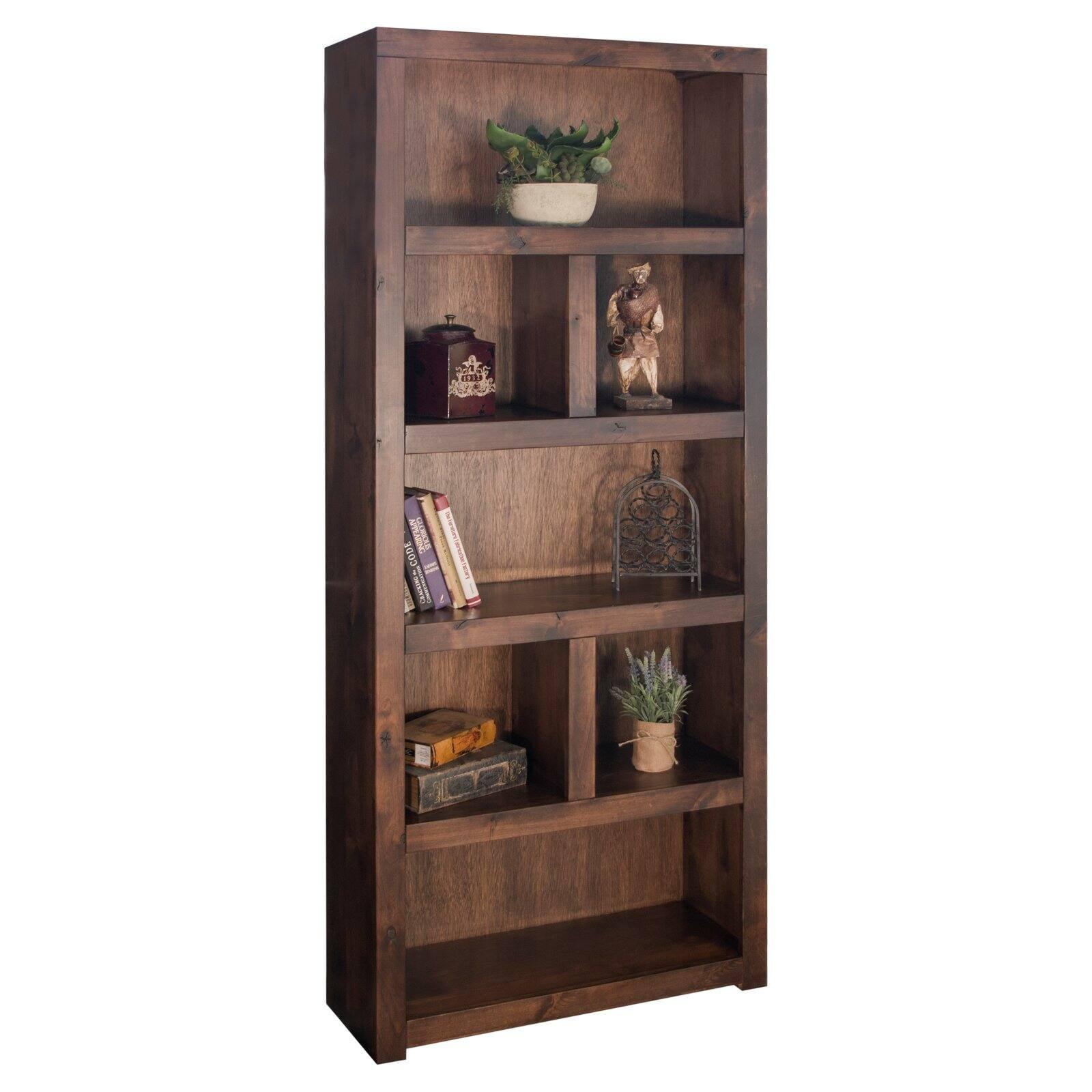 Sausalito Knotty Alder 79" Whiskey Finish Rustic Bookcase