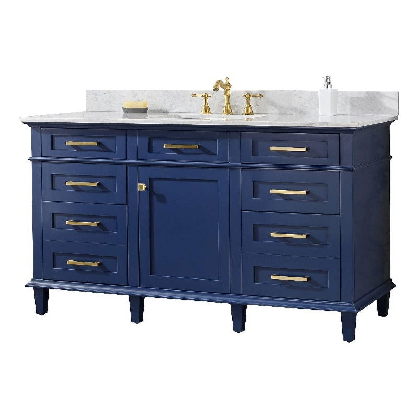 Blue 60" Single Sink Vanity with Carrara Marble Top