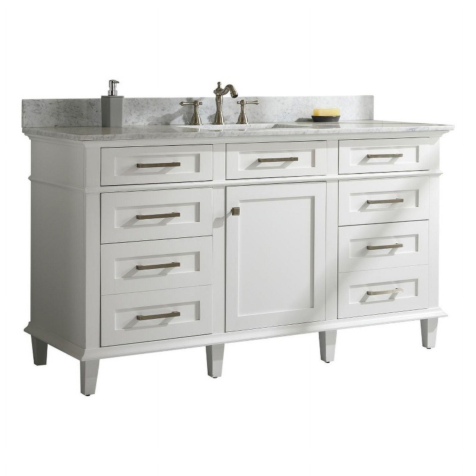 White 60" Freestanding Single Sink Vanity with Carrara Marble Top