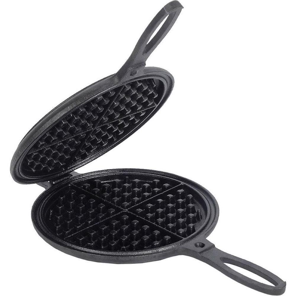 Lehman's Cast Iron Waffle Maker, Two Piece Hinged Non-Electric Waffle Iron for Stovetop or Grill Makes 7" Round Waffles, Non-Drip Double Rim, 8 pounds