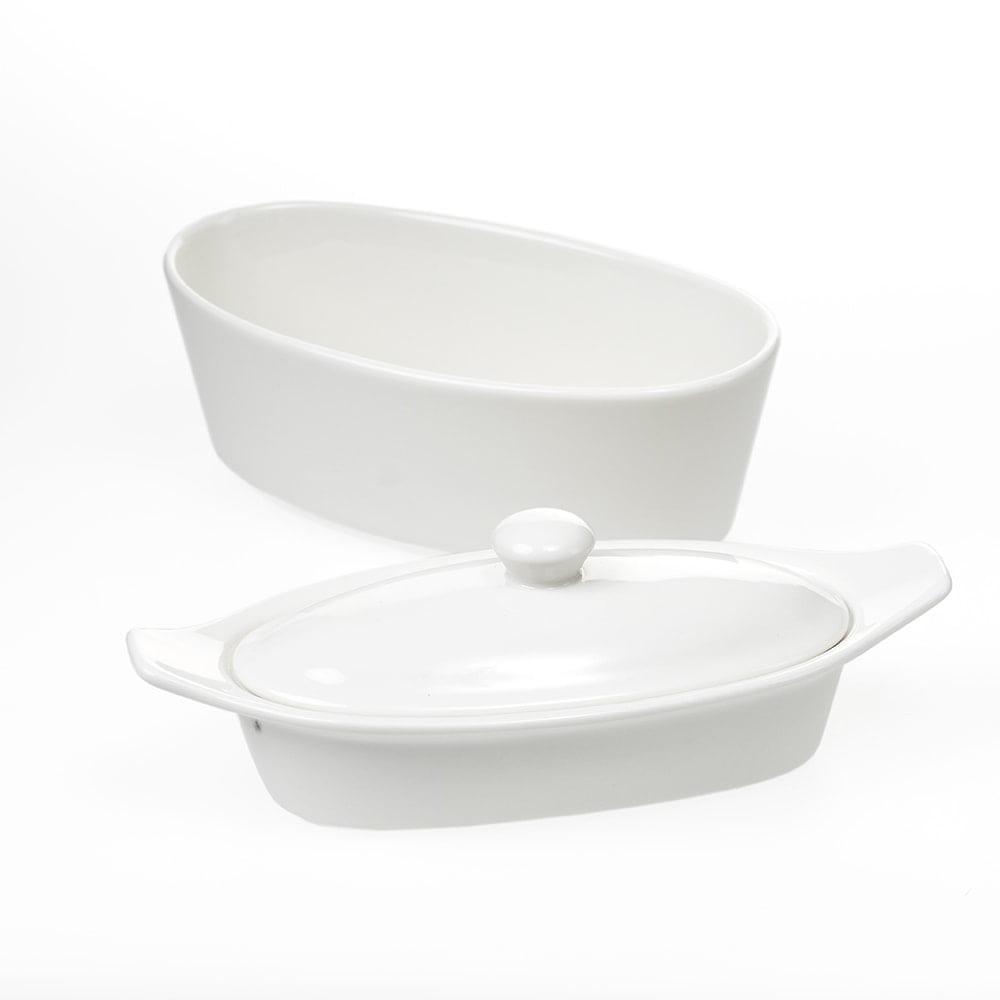 White Ceramic Butter Boat with Lid