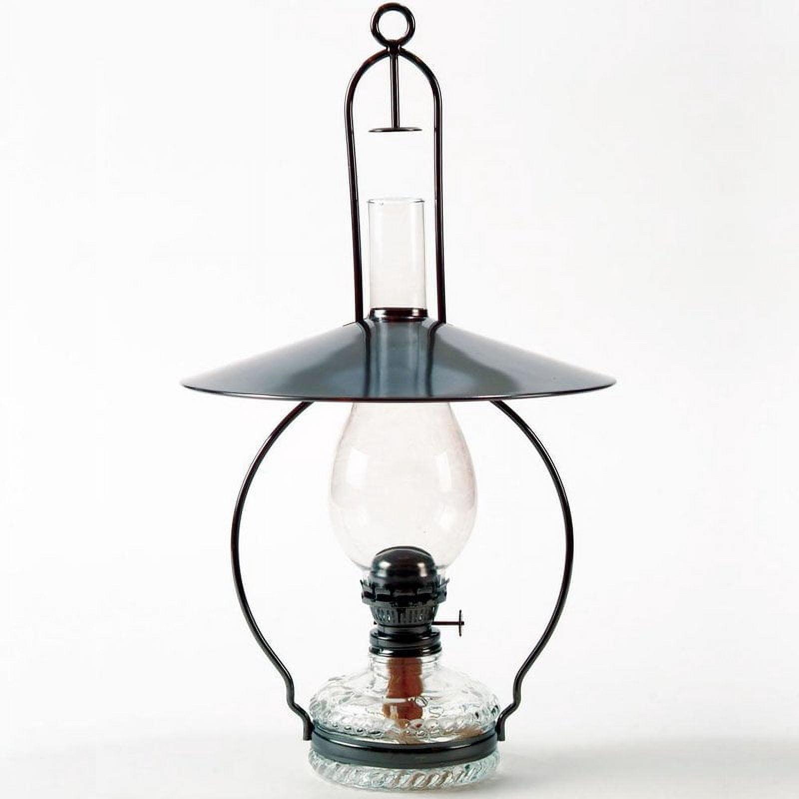 Antiqued Steel and Clear Glass Hanging Oil Lamp with Reflector