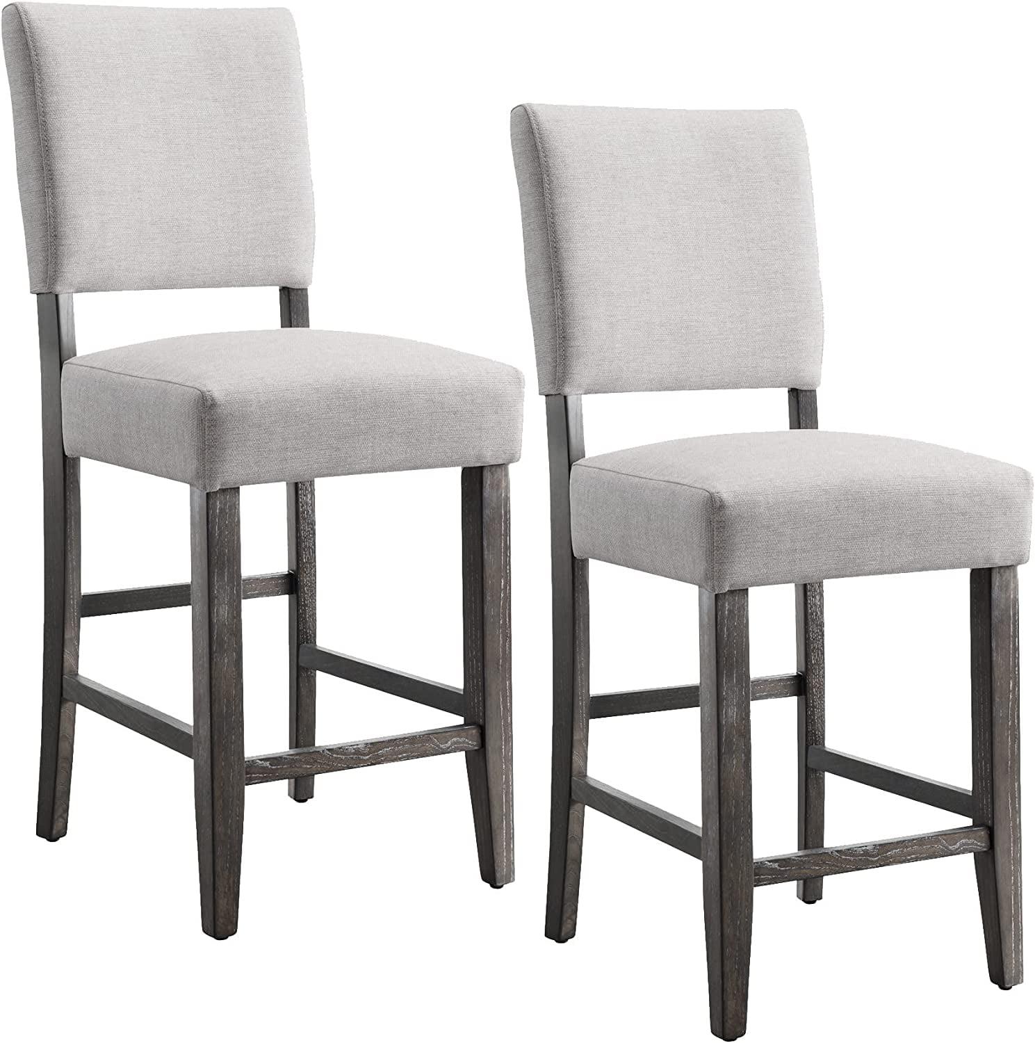 Set of 2 Gray Upholstered Wood Counter Height Barstools