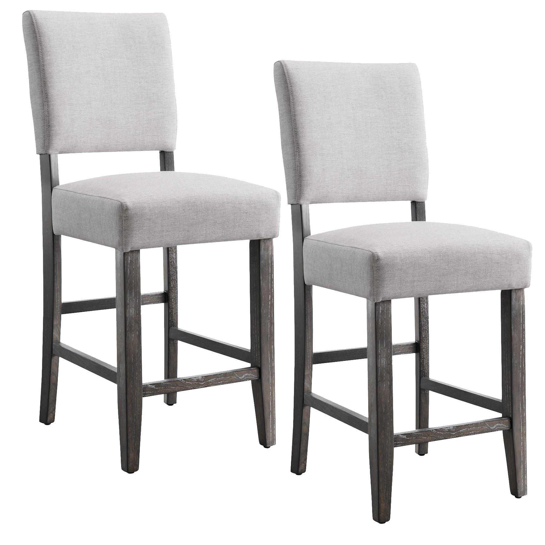 Set of 2 Counter Height Barstools Gray - Leick Home: Upholstered Linen, Padded Back, Wood Frame