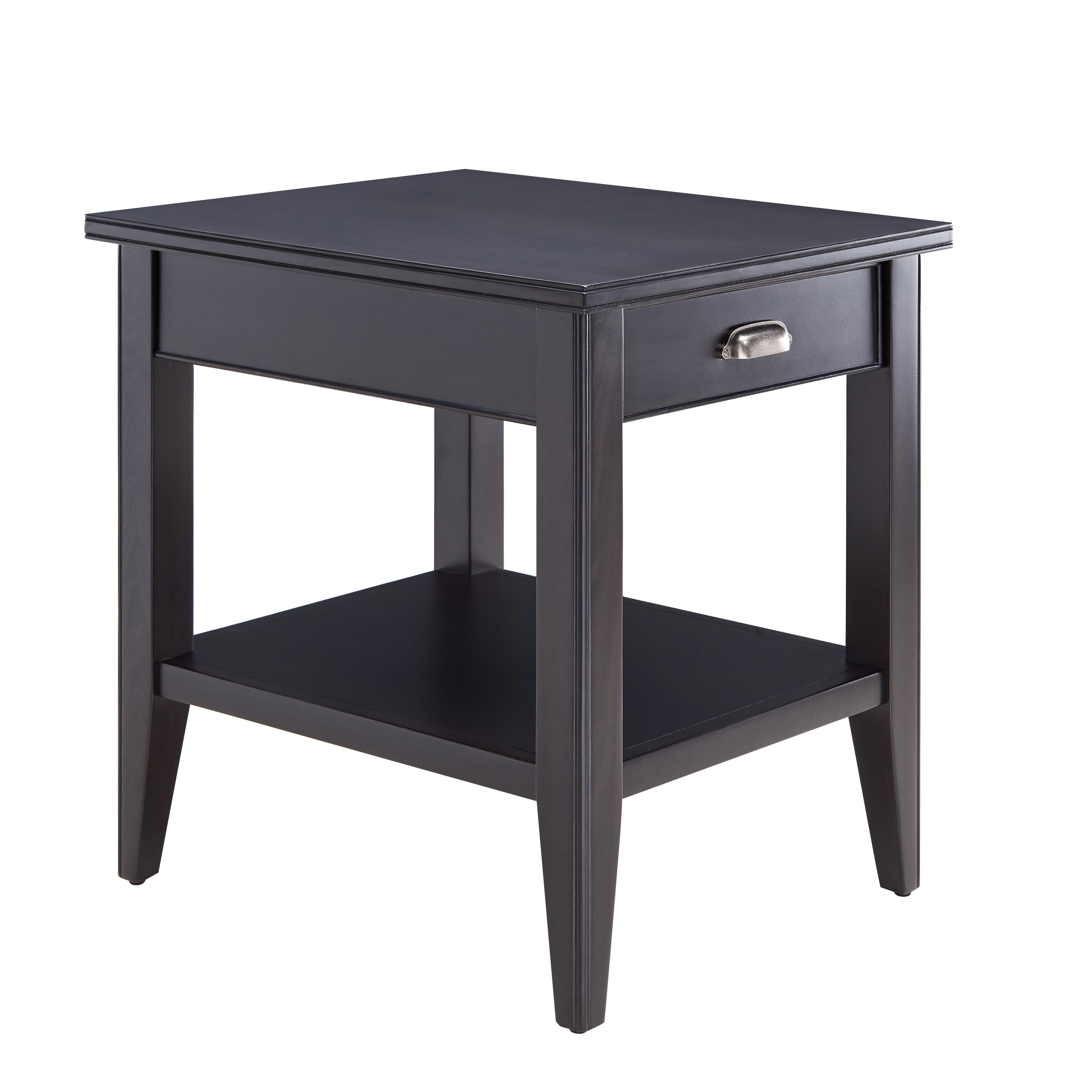 Elegant Black Hardwood End Table with Storage Shelf and Drawer