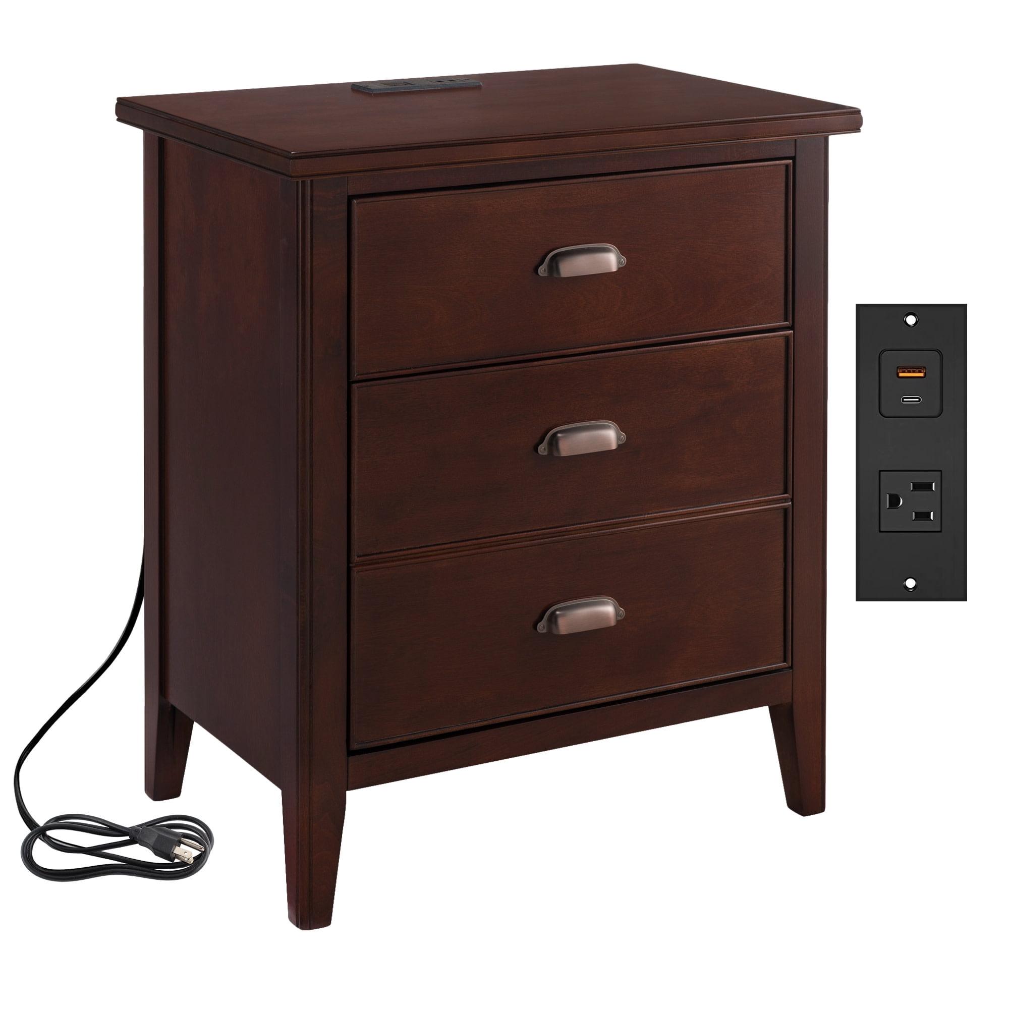 Leick Home 10522 Laurent Nightstand with Drawer, Door with USB-C Fast Charging Station and AC/USB Outlet, Chocolate Cherry