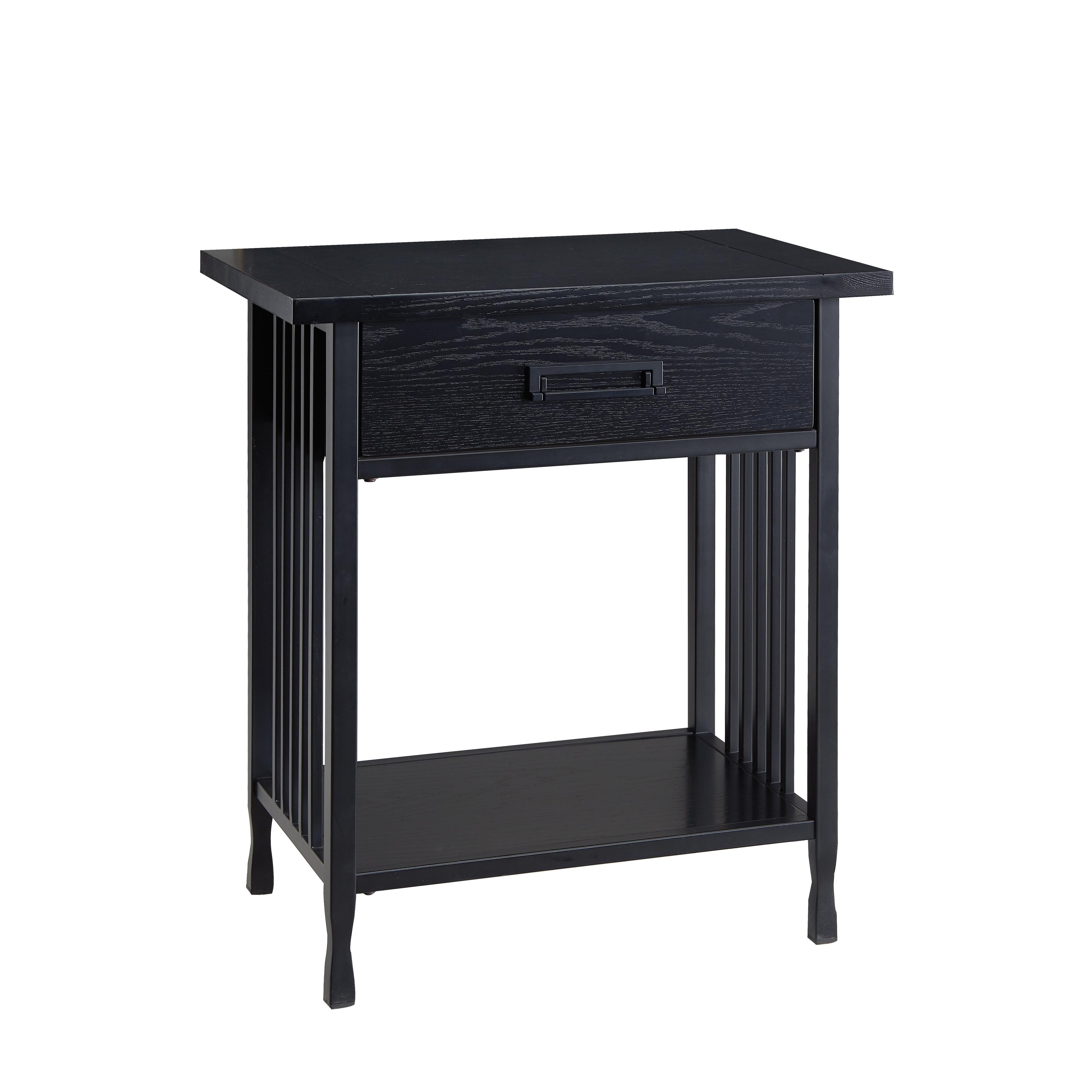 Black Wash Ash Wood and Steel Nightstand with Drawer