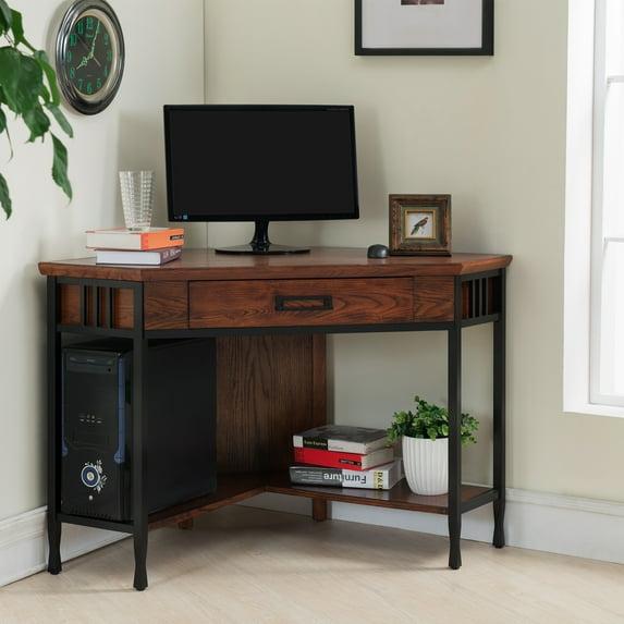 Leick Ironcraft Corner Computer Desk in Mission Oak