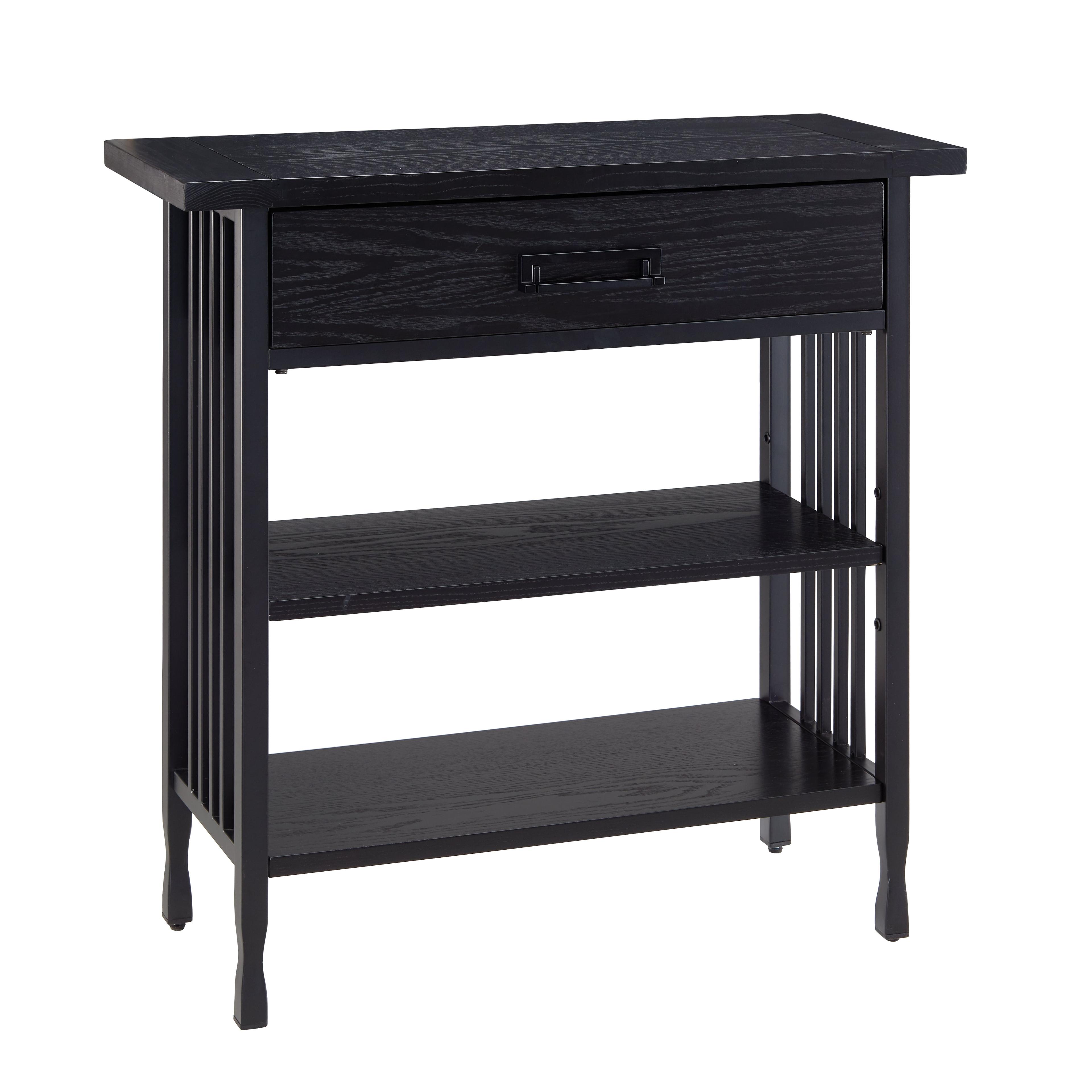 Adjustable Black Wash Wood and Steel 30" Foyer Bookcase