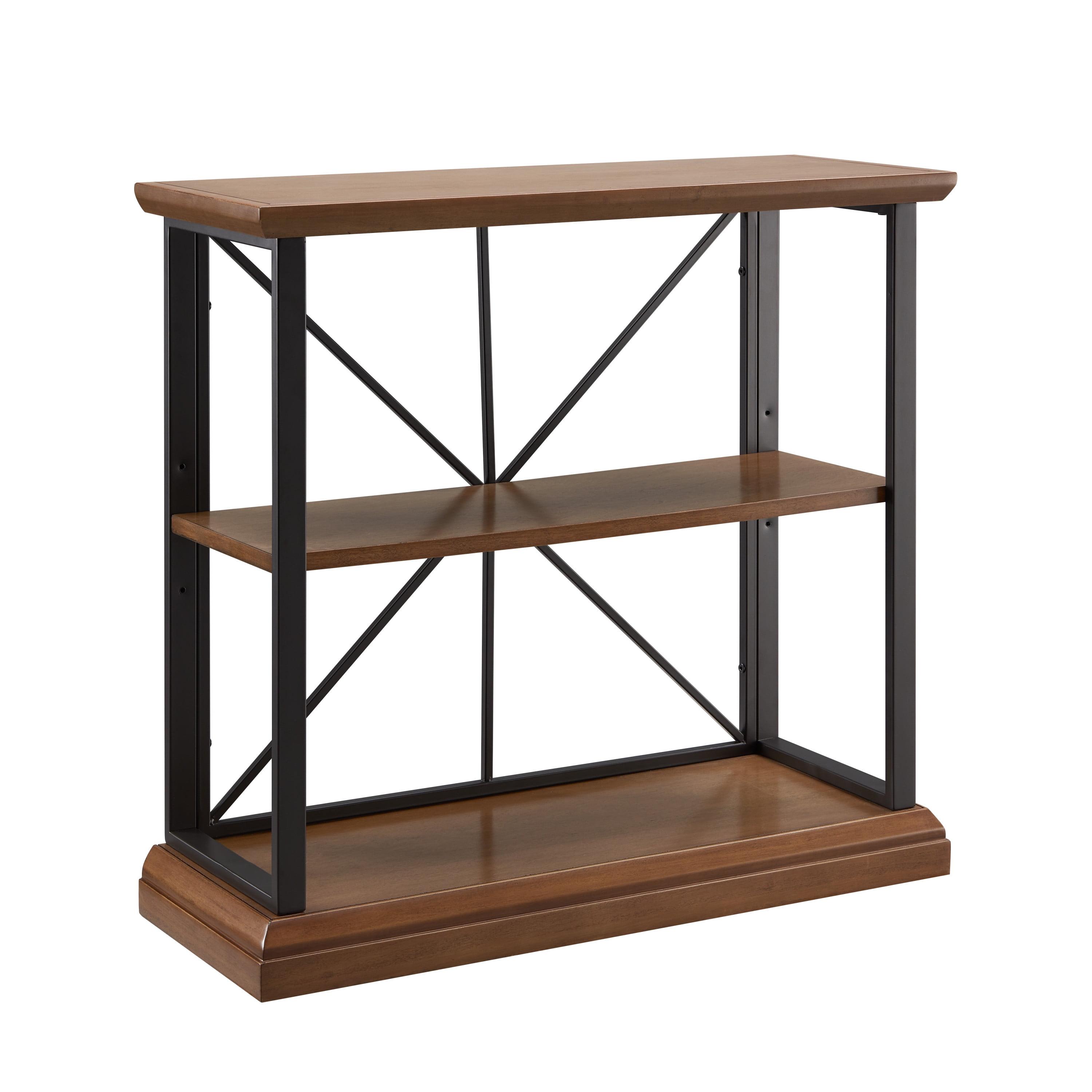 11832-WLGM Finnick Mixed Metal and Wood Bookshelf in Willow/Gunmetal Espresso