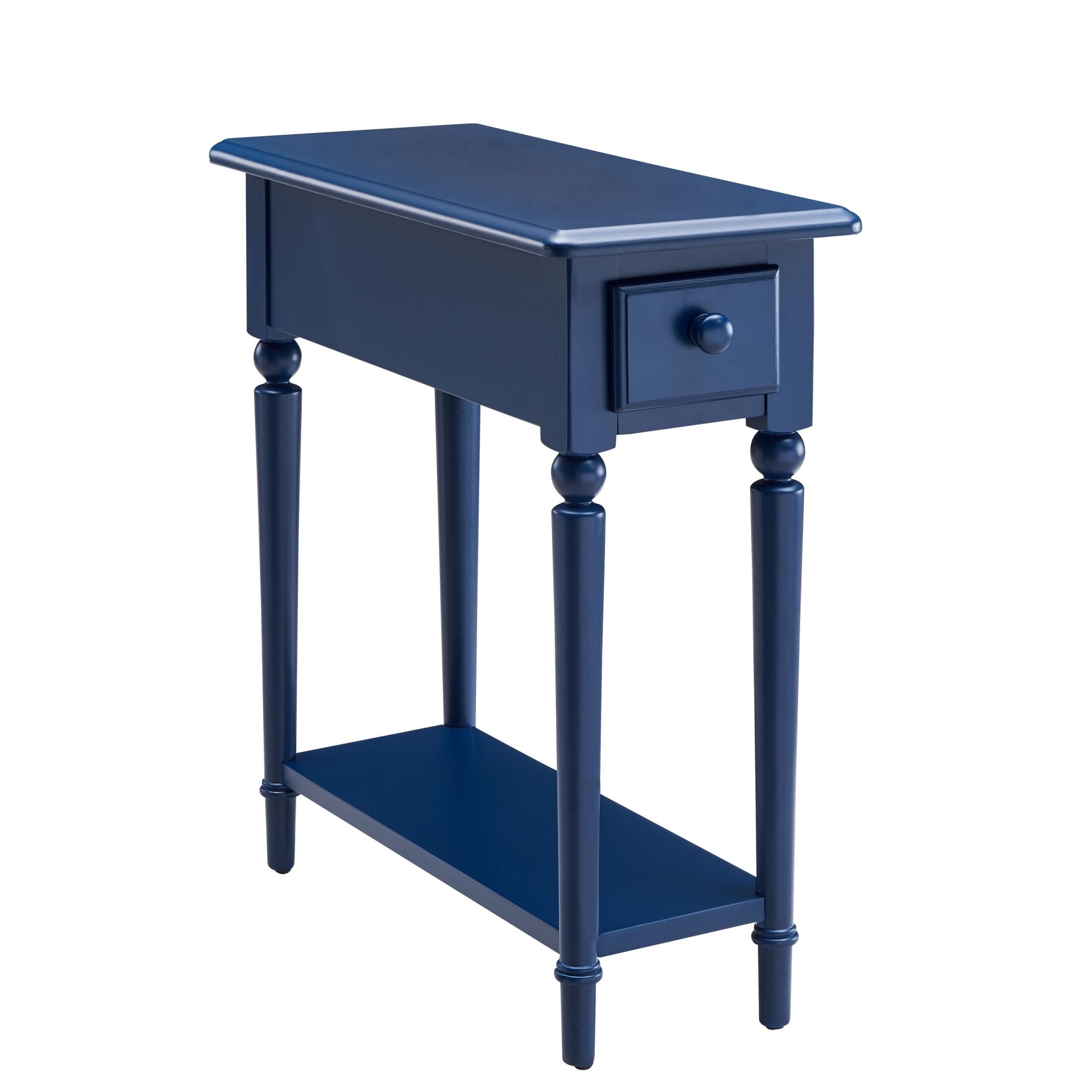 Leick Home 1-Drawer Solid Wood Coastal 10 in. Narrow End Table with Shelf, Navy Blue