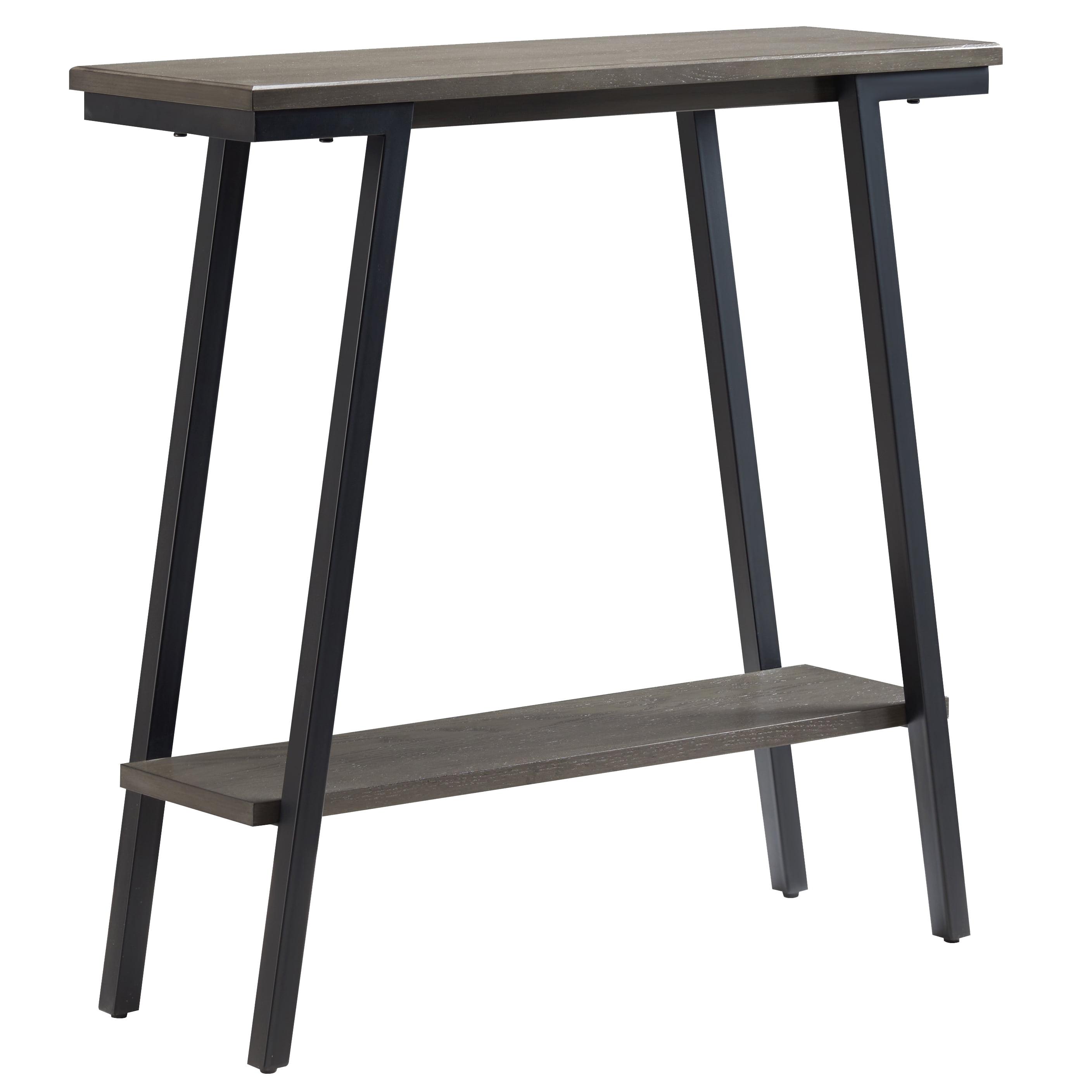 Gray Wood and Metal Console Table with Storage Shelf