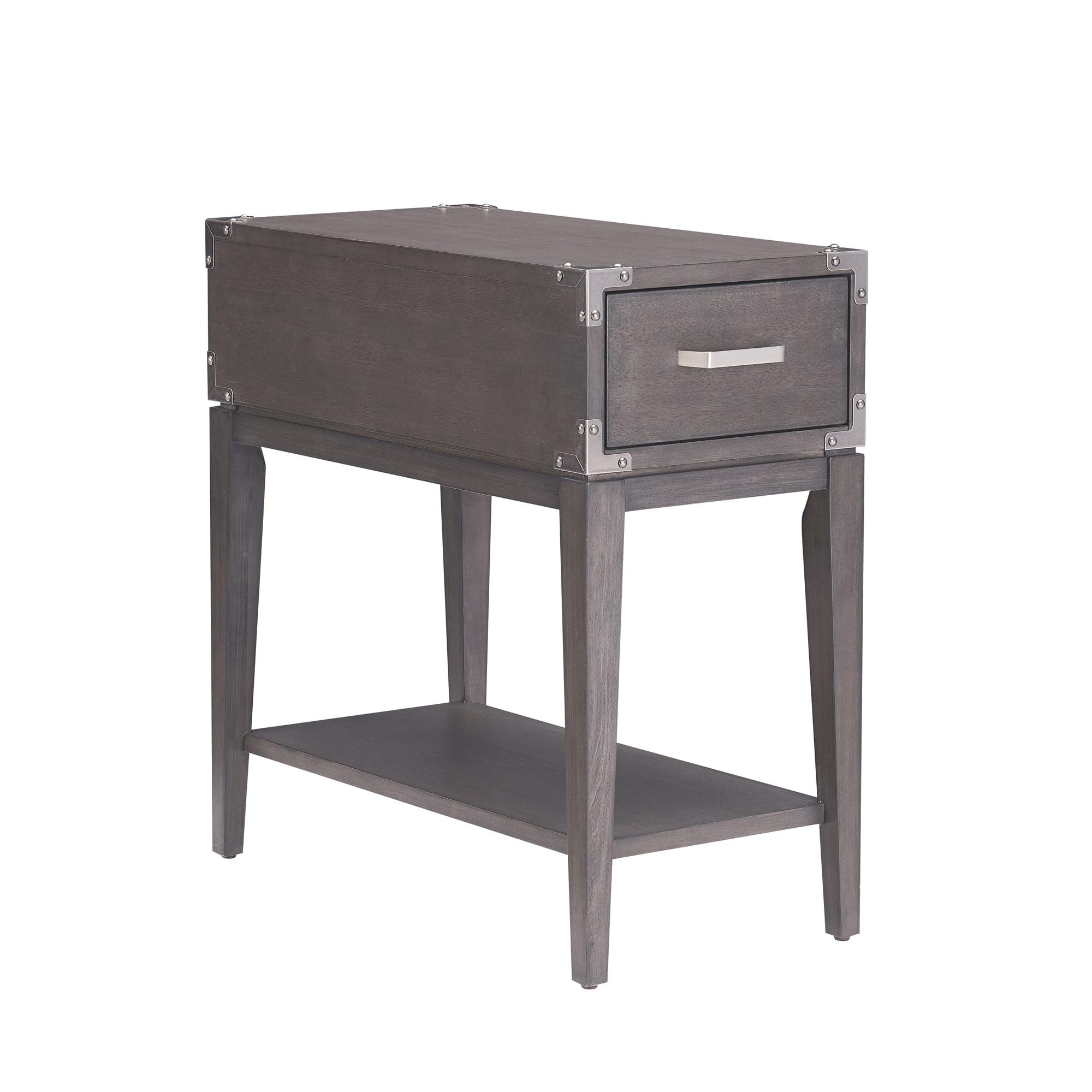 Anthracite and Pewter Rectangular Side Table with Drawer and Shelf