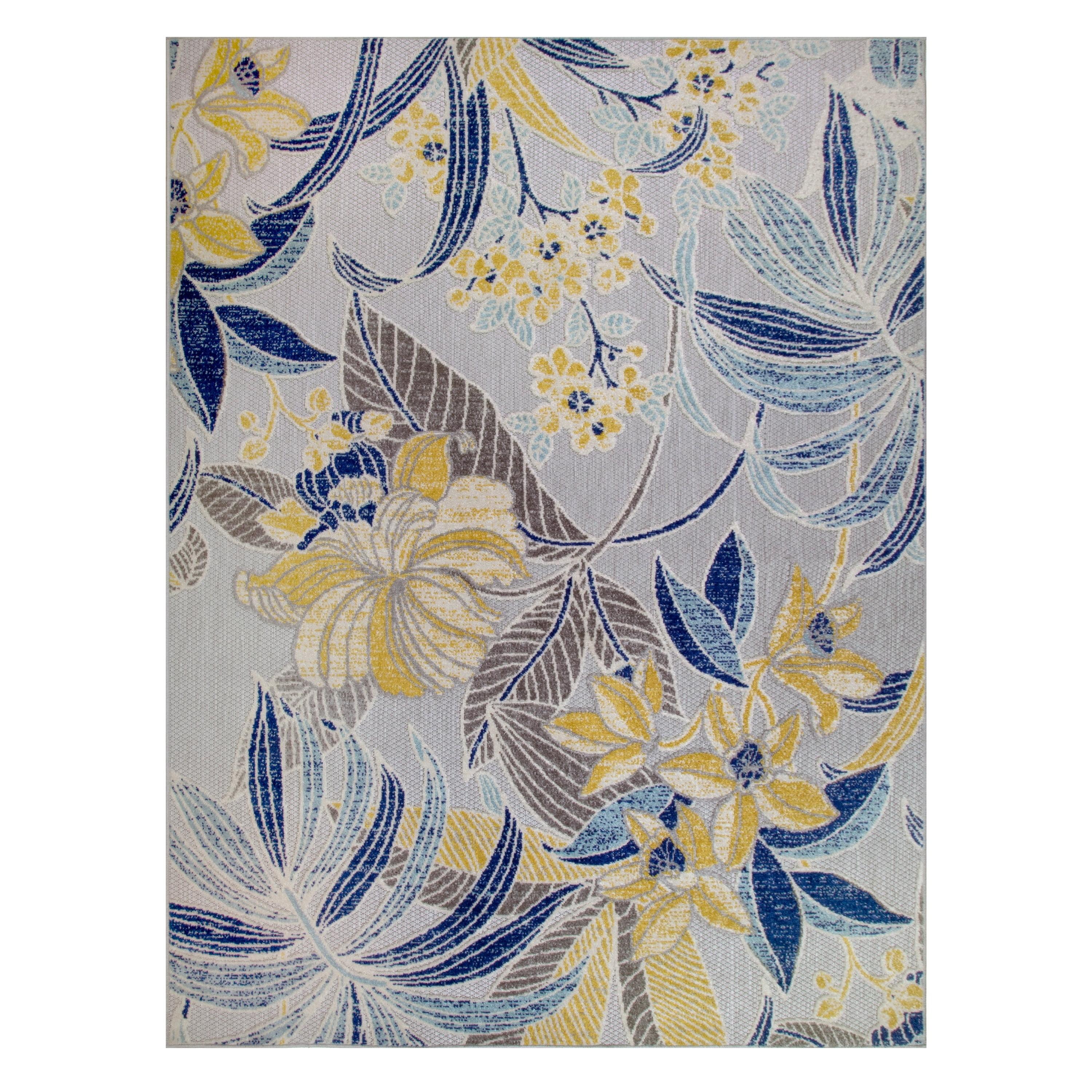 Blue Floral 3' x 5' Reversible Synthetic Area Rug