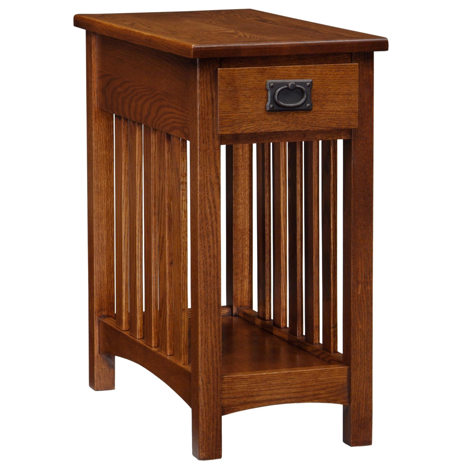 Mission End Table with Shelf - Medium Oak - Leick Home: Sleek Design, Drawer, Lower Display Shelf