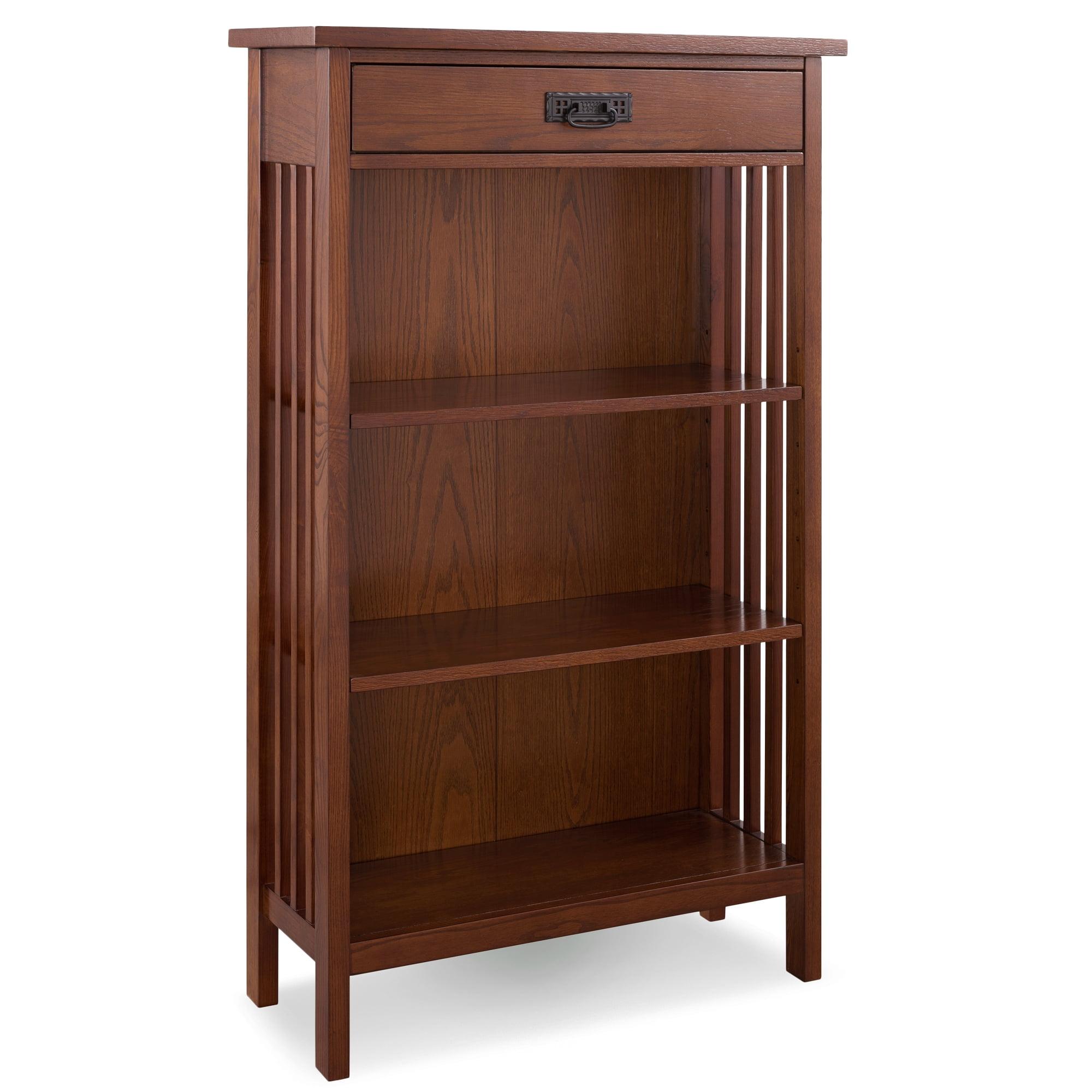 Mission Oak Adjustable Solid Wood Bookcase with Drawer