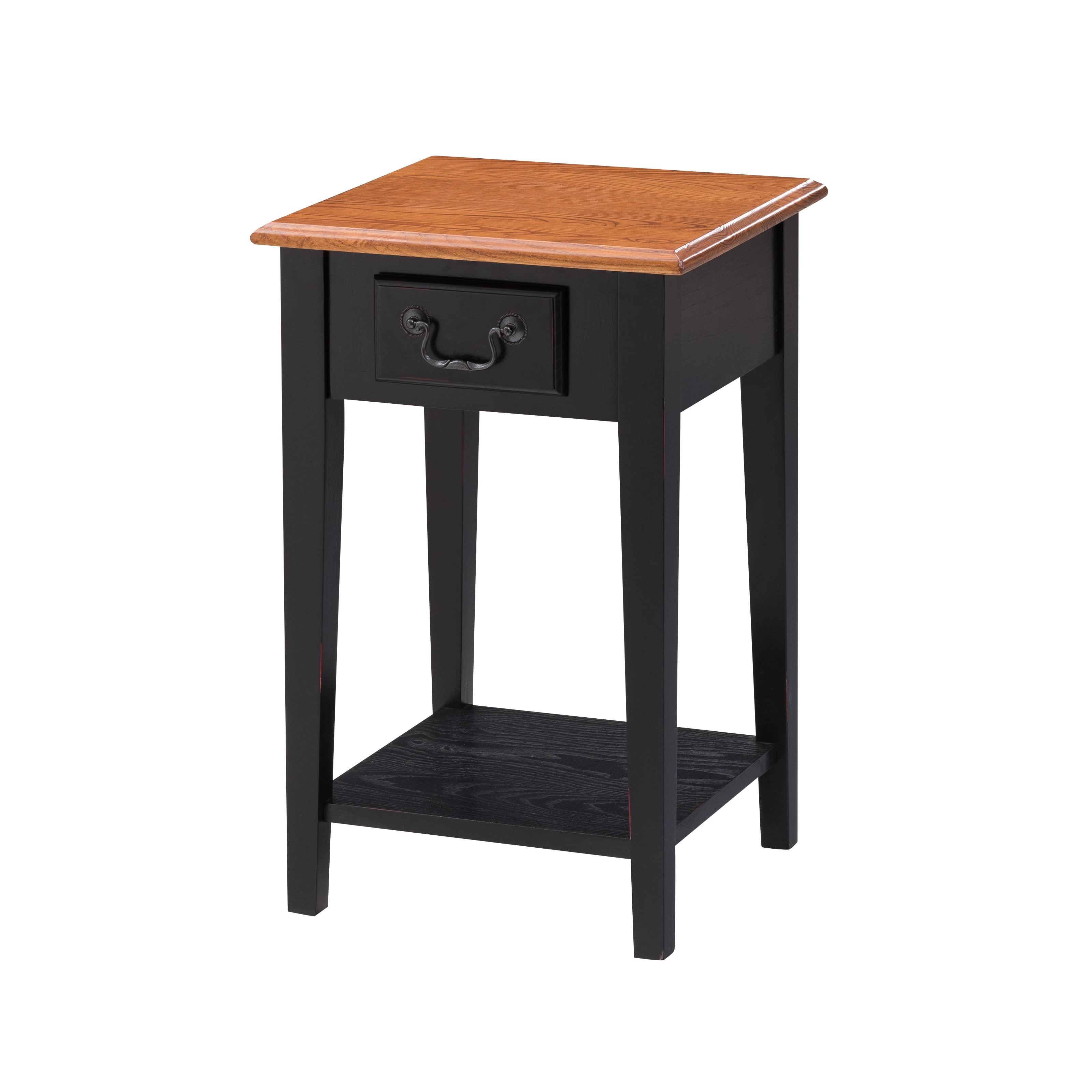 Leick Home 9041-SL One Drawer Square Side Table with Shelf, Medium Oak and Slate Black