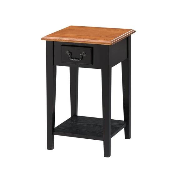 Home 9041-SL One Drawer Square Side Table with Shelf, Medium Oak and Slate Black
