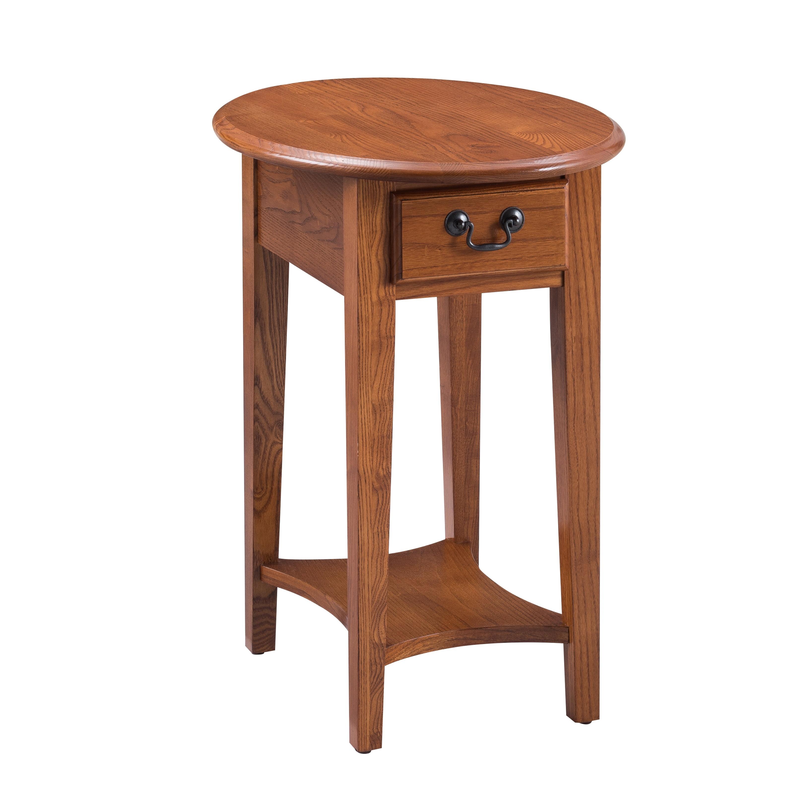 Elegant Round Medium Oak Side Table with Storage Drawer