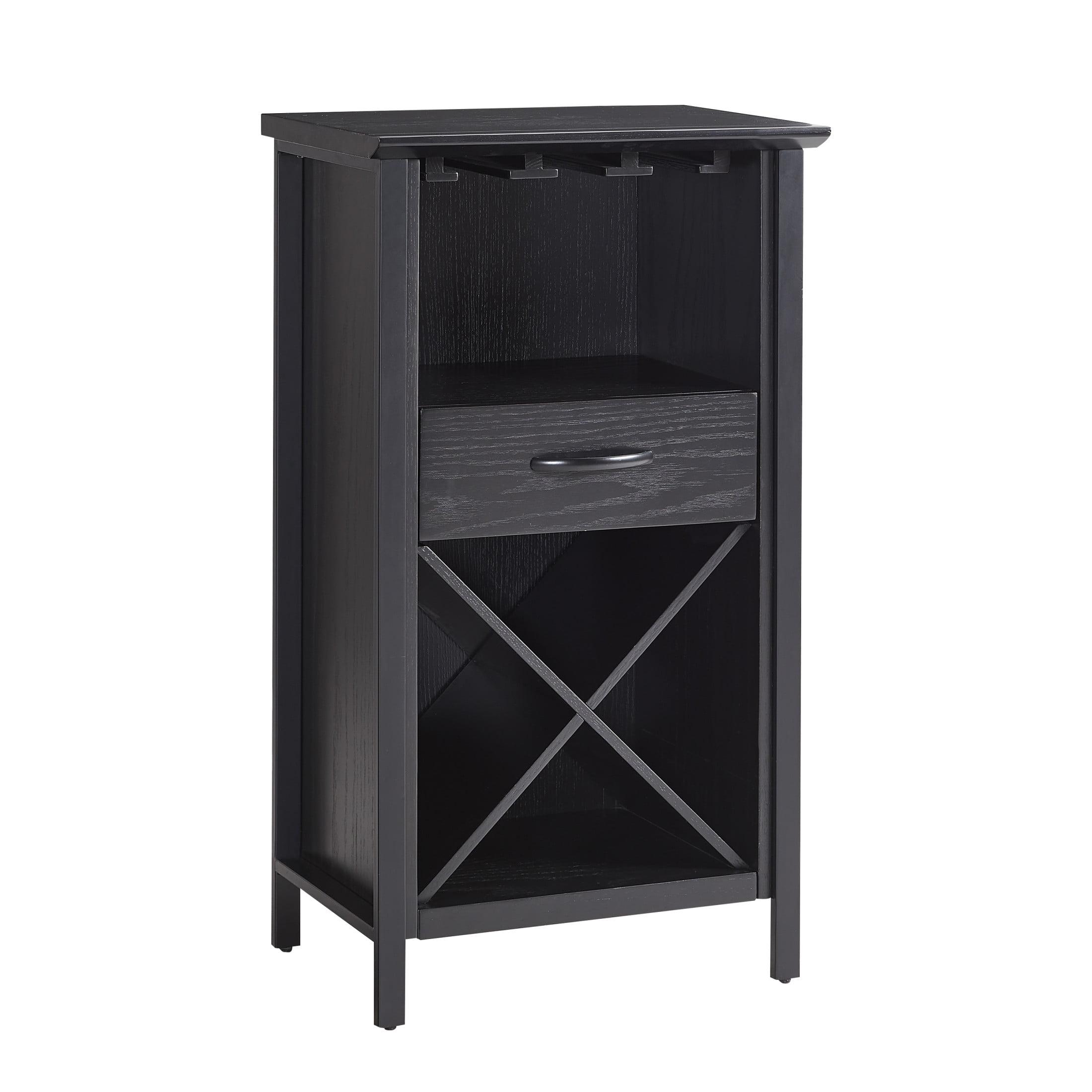 Leick Home Leah Mini Bar Cabinet for Stemware and Bottle Storage, Black