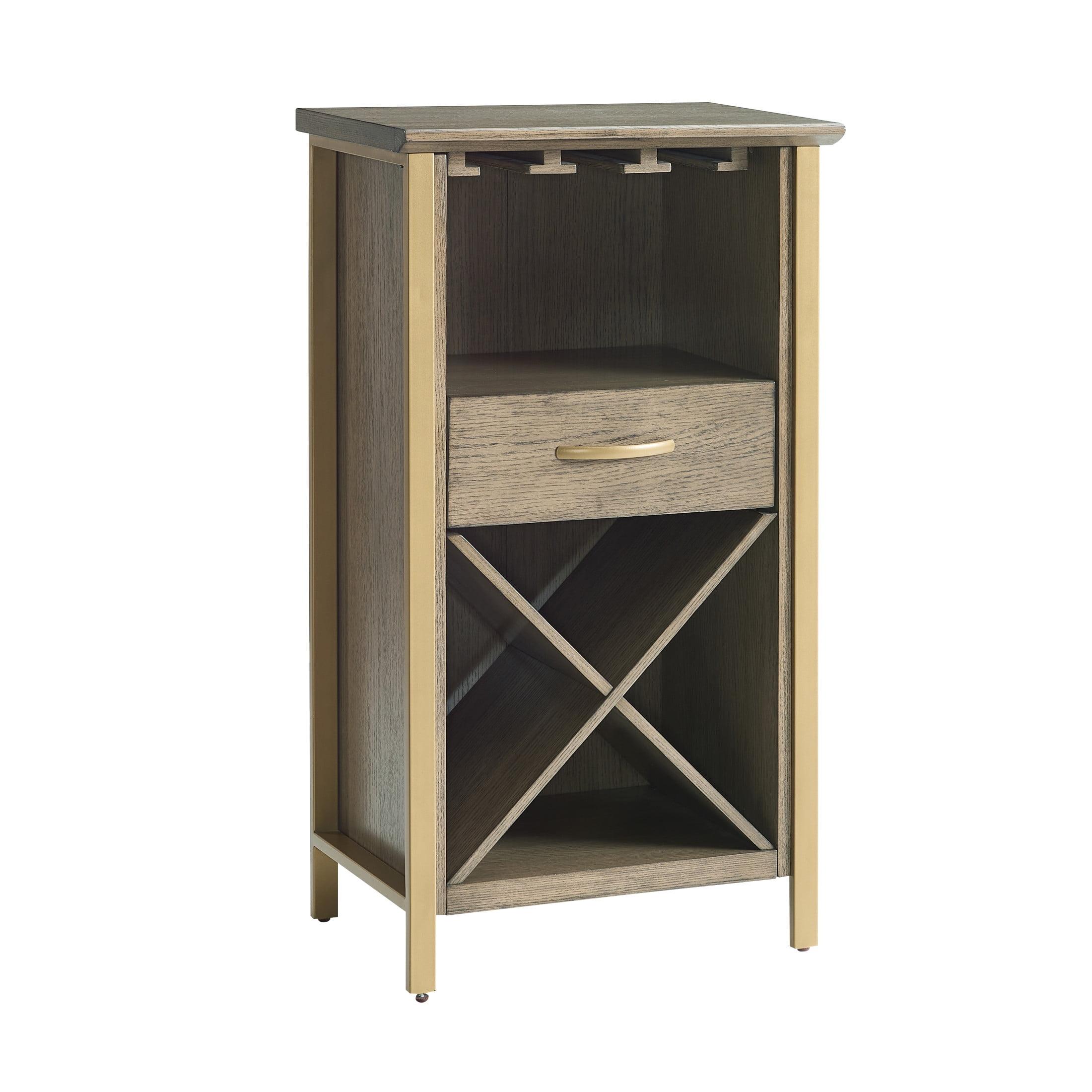 Leick Home Leah Mini Bar Cabinet for Stemware and Bottle Storage, Dune and Gold