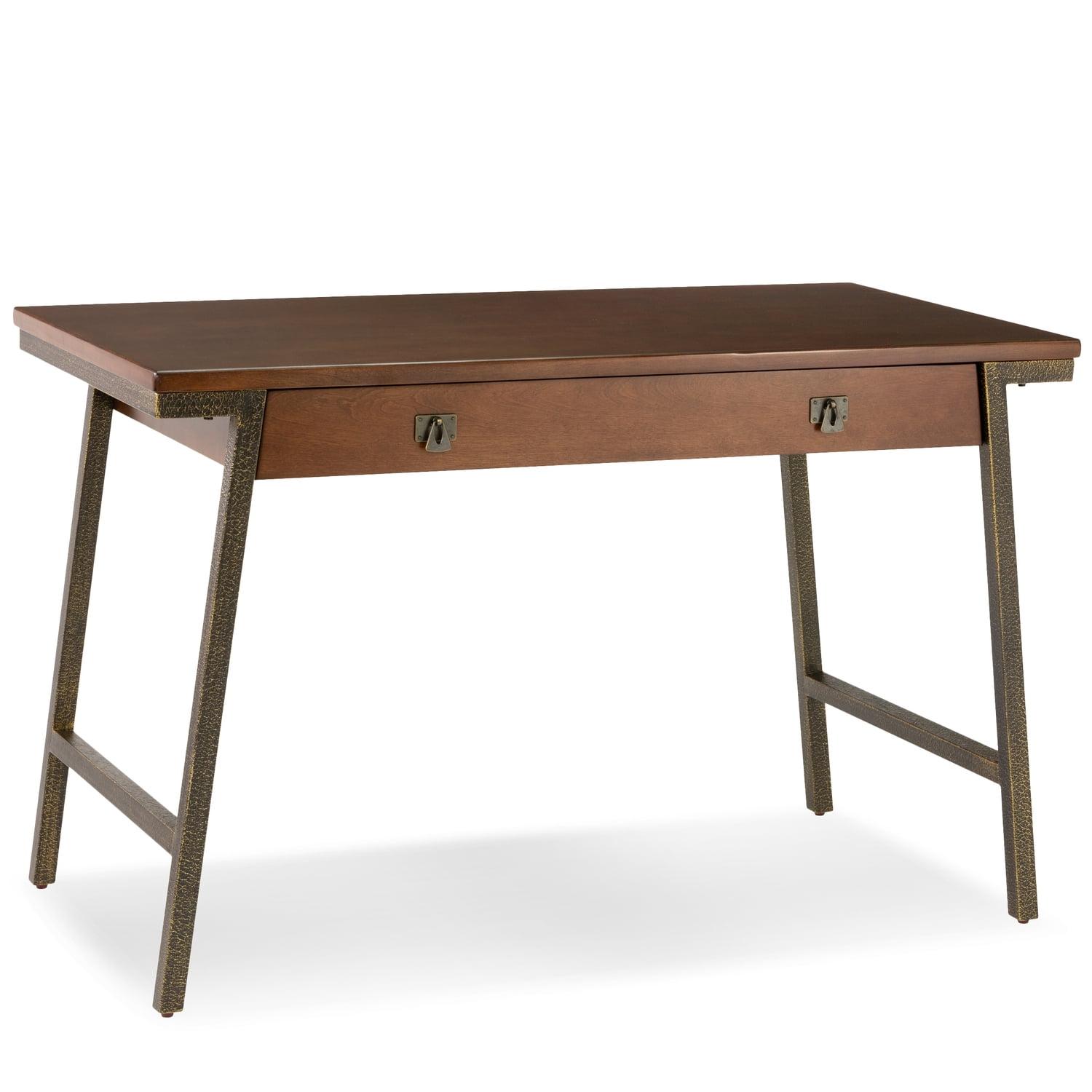 Empiria Medium Walnut Office Desk with Foundry Bronze Frame and Keyboard Tray