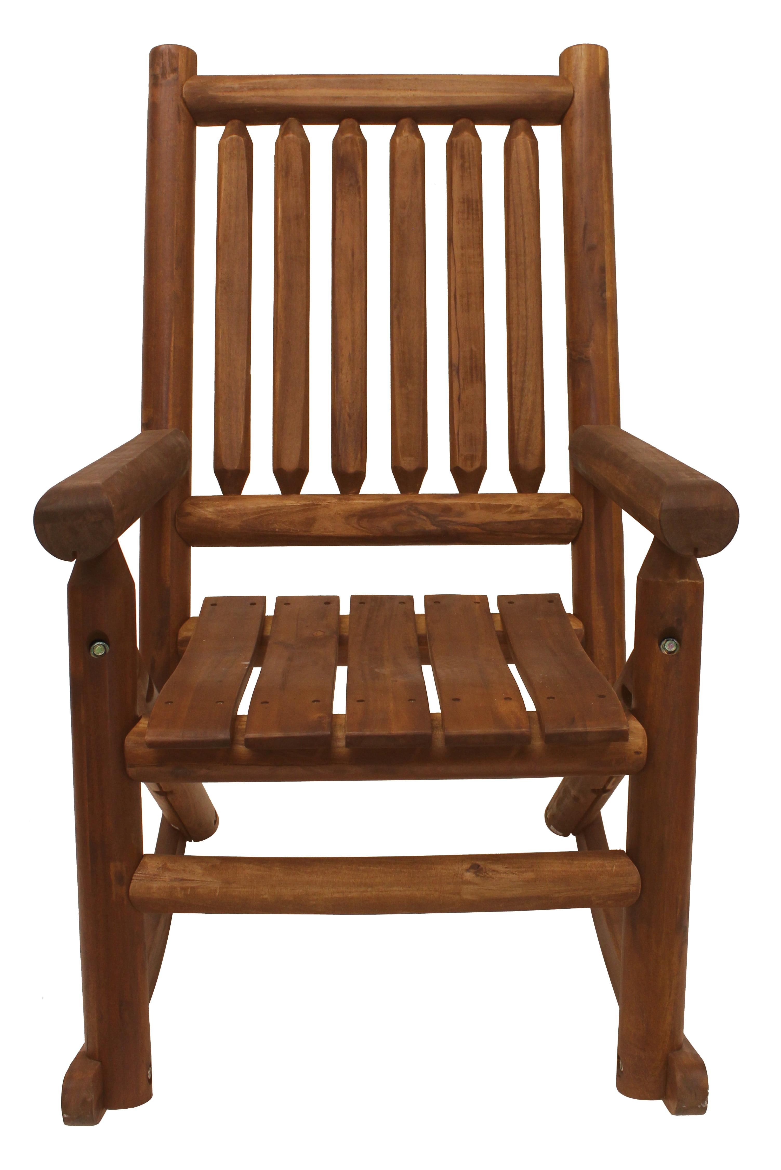 Brown Wooden Outdoor Rocking Chair with Armrests