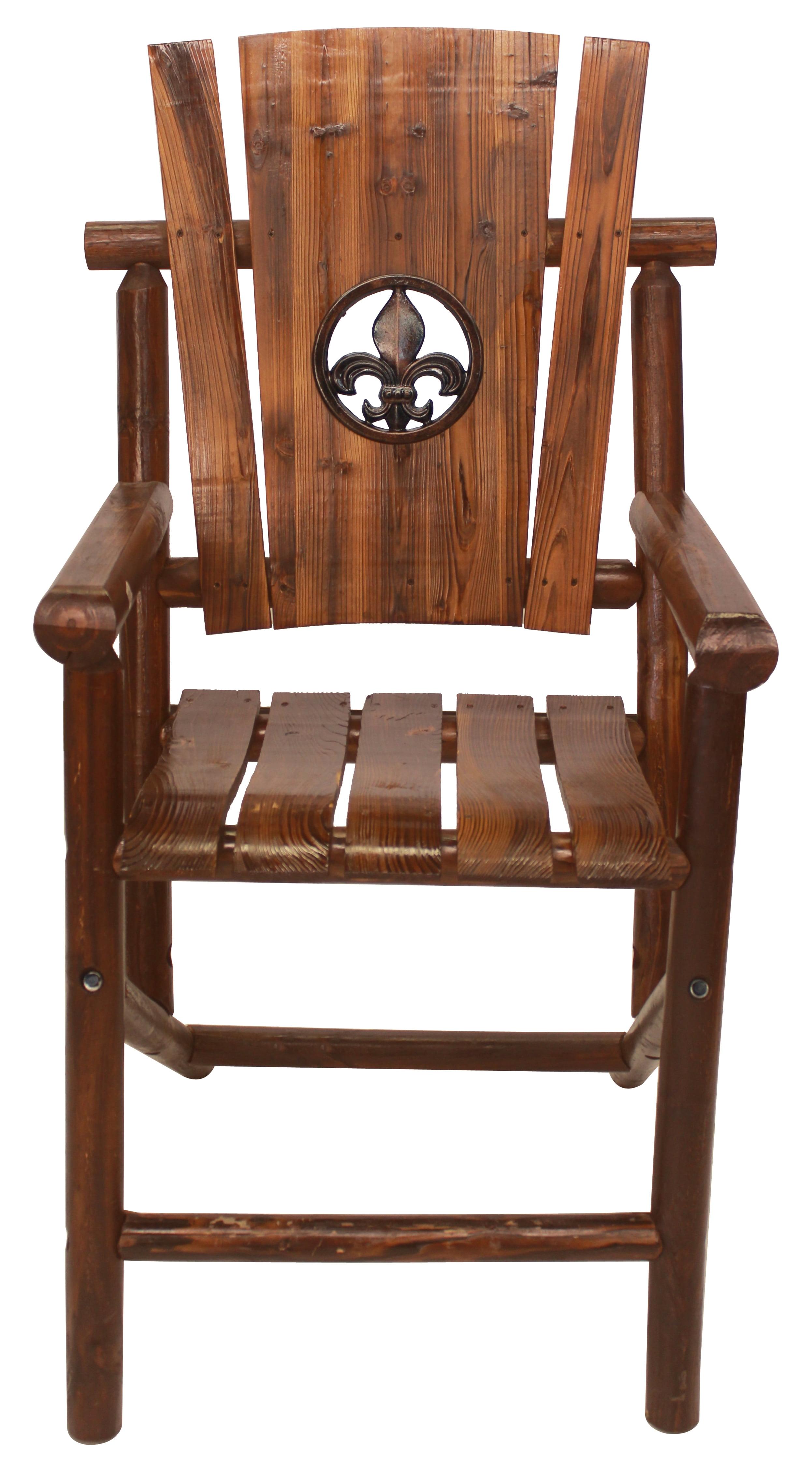 Char-Log Rustic Brown Bar Height Armchair with Fleur-De-Lis Medallion