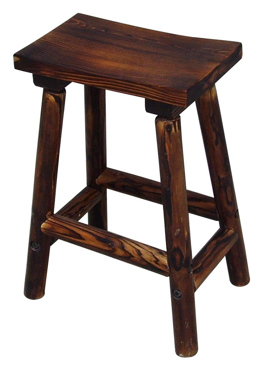 Rustic Char-Log Solid Pine and Fir Wood Saddle Stool, 28" Brown