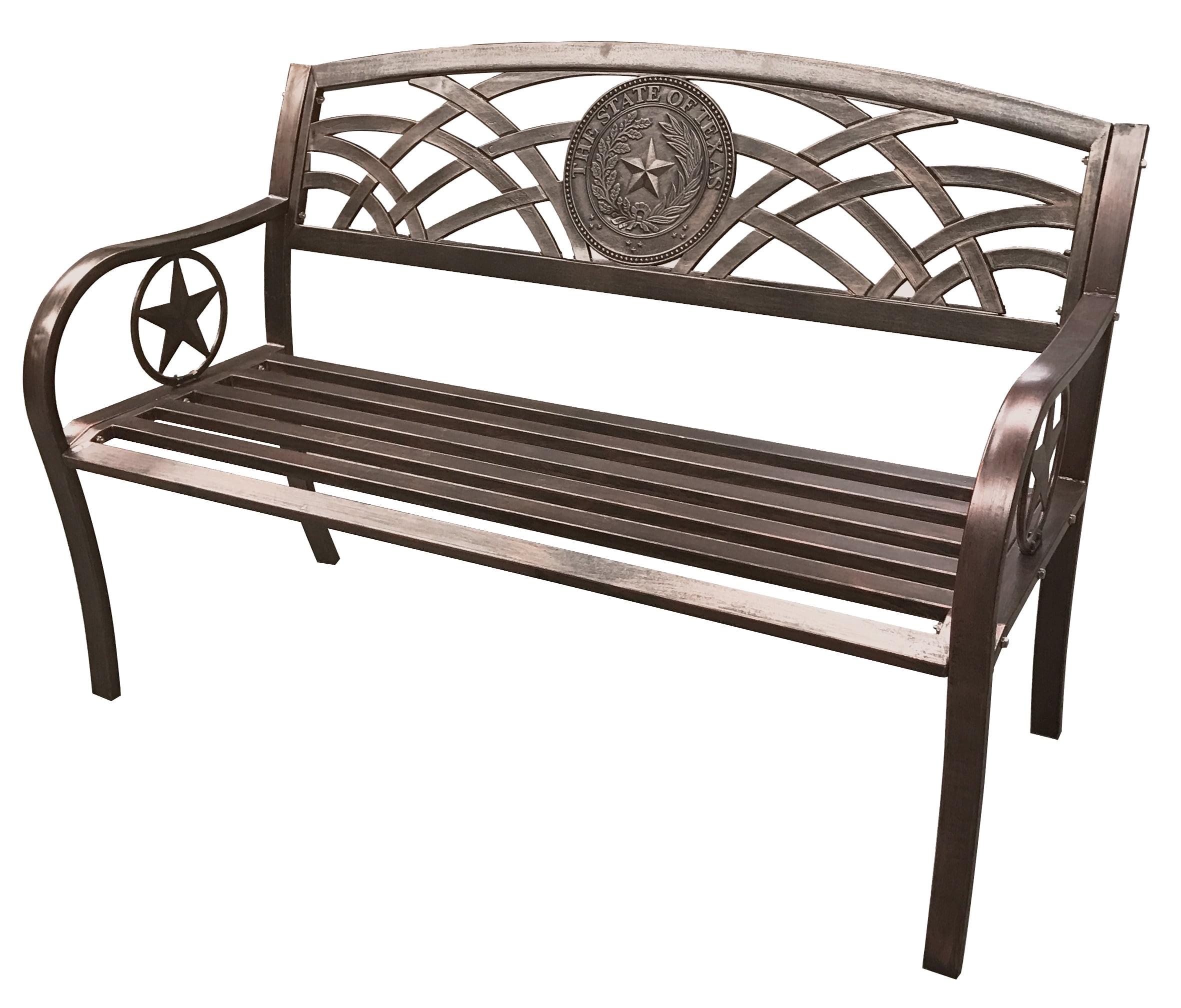 Texas State Seal Outdoor Metal Bench in Bronze Finish