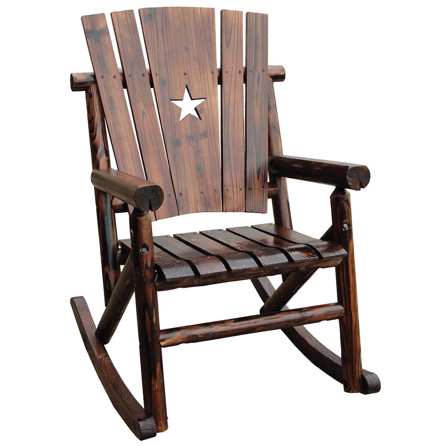 Charred Brown Wooden Outdoor Rocking Chair with Star Cutout