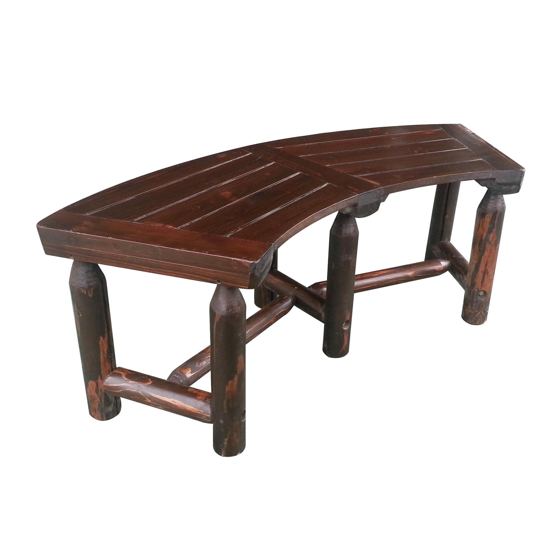 Brown Curved Wooden Outdoor Bench