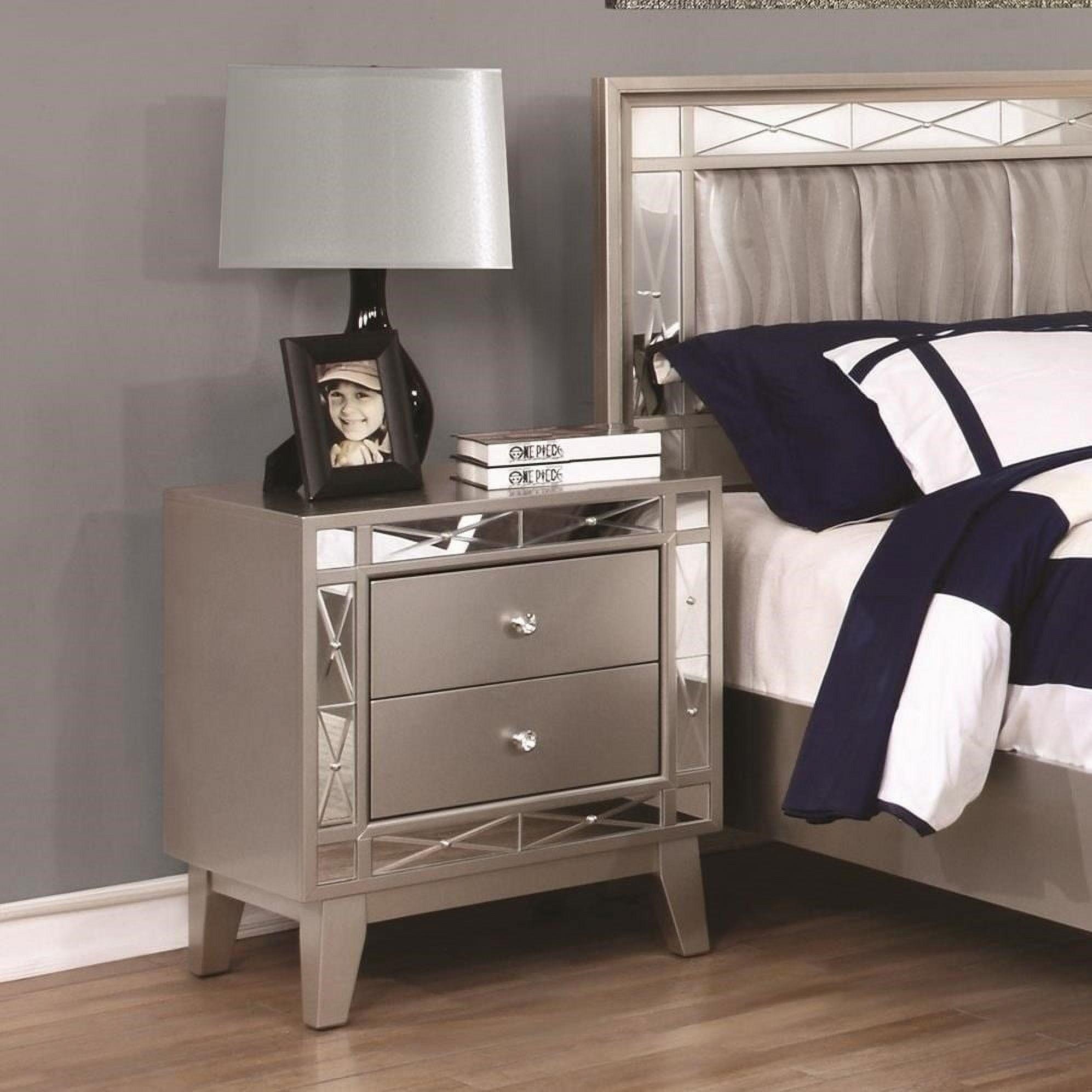 Leighton Metallic Mercury 2-Drawer Nightstand with Mirrored Accents