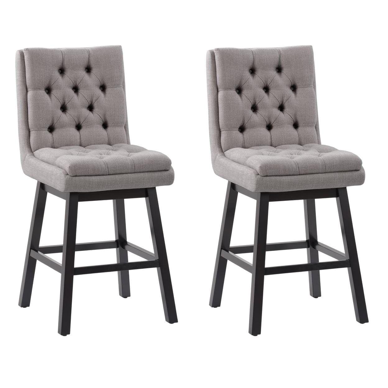 Boston Tufted Light Gray Fabric Counter Height Barstools, Set of 2