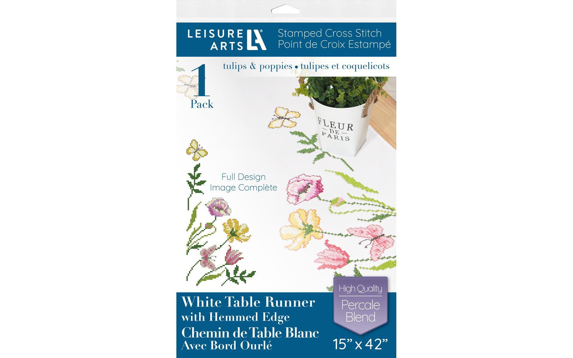 Leisure Arts Table Runner 15"X42" Tulips & Poppies, Kitchen Table Runner, Embroidery Kit, Kitchen Runner, Cross Stitch Kits For Beginners, Embroidery Patterns, Fabric