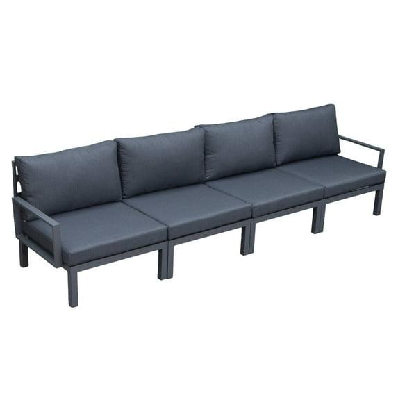 LeisureMod Hamilton Aluminum Patio Armchairs With Cushions Set of 4 in Black