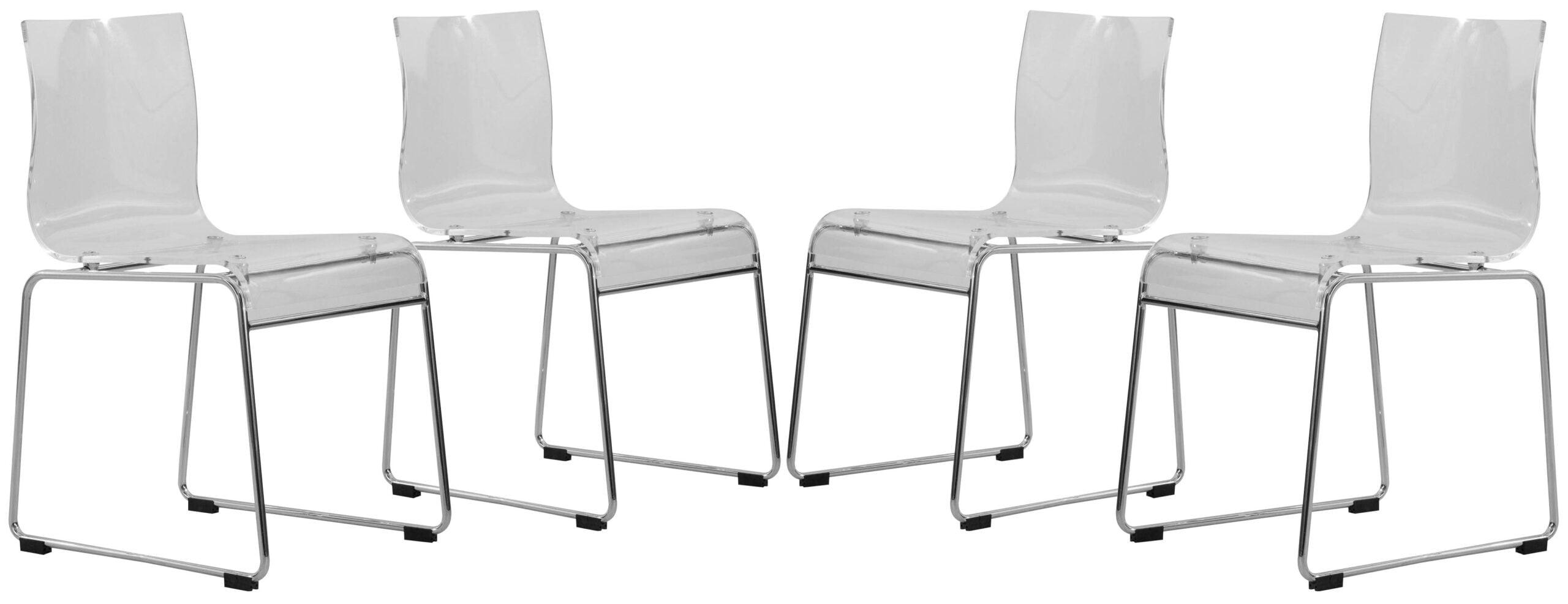 LeisureMod Lima Modern Acrylic Chair, Set of 4 in Clear