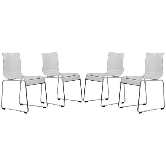 LeisureMod Lima Modern Acrylic Chair, Set of 4 in Clear