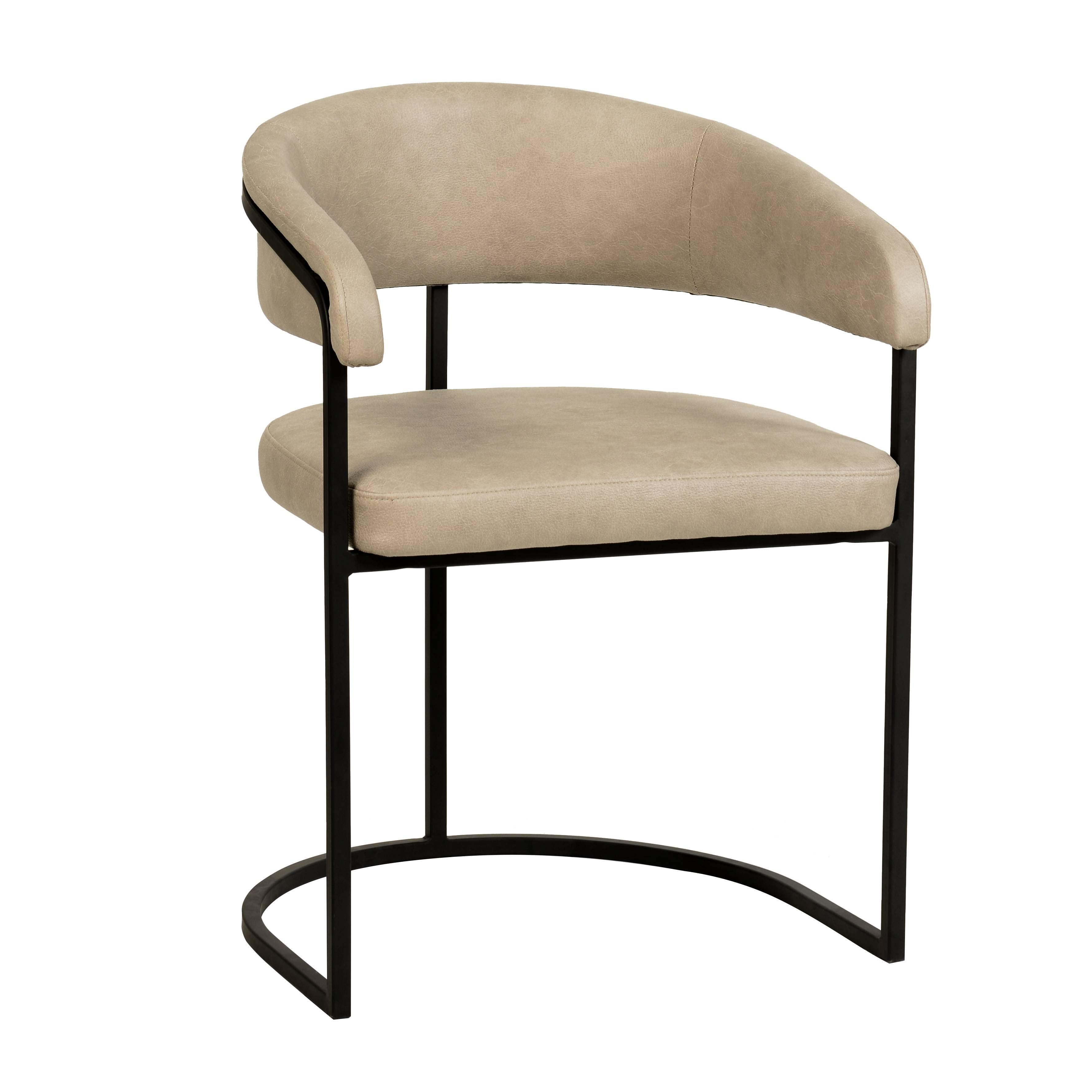 LeisureMod Aero Modern Curve-Back Dining Arm Chair with Leather Upholstery and Metal Legs – Accent Seating for Dining Rooms, Kitchens, or Offices