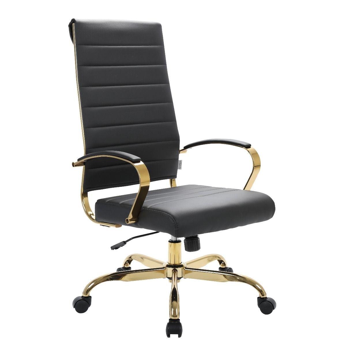 Everly Quinn Humairaa Benmar Leather Office Chair in Gold Base